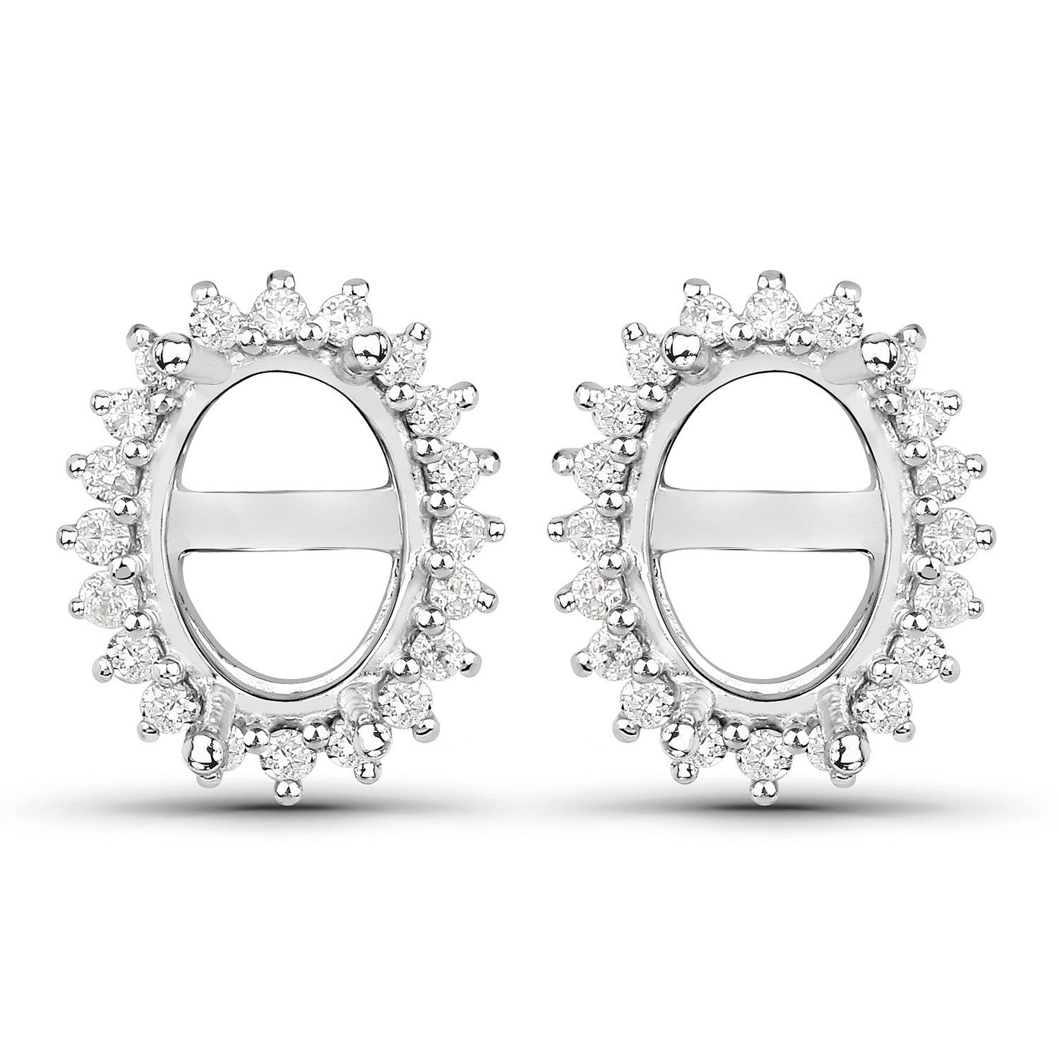 0.26 Carat Genuine White Diamond 14K White Gold Semi Mount Earrings - holds 8x6mm Oval Gemstones by Bids.com