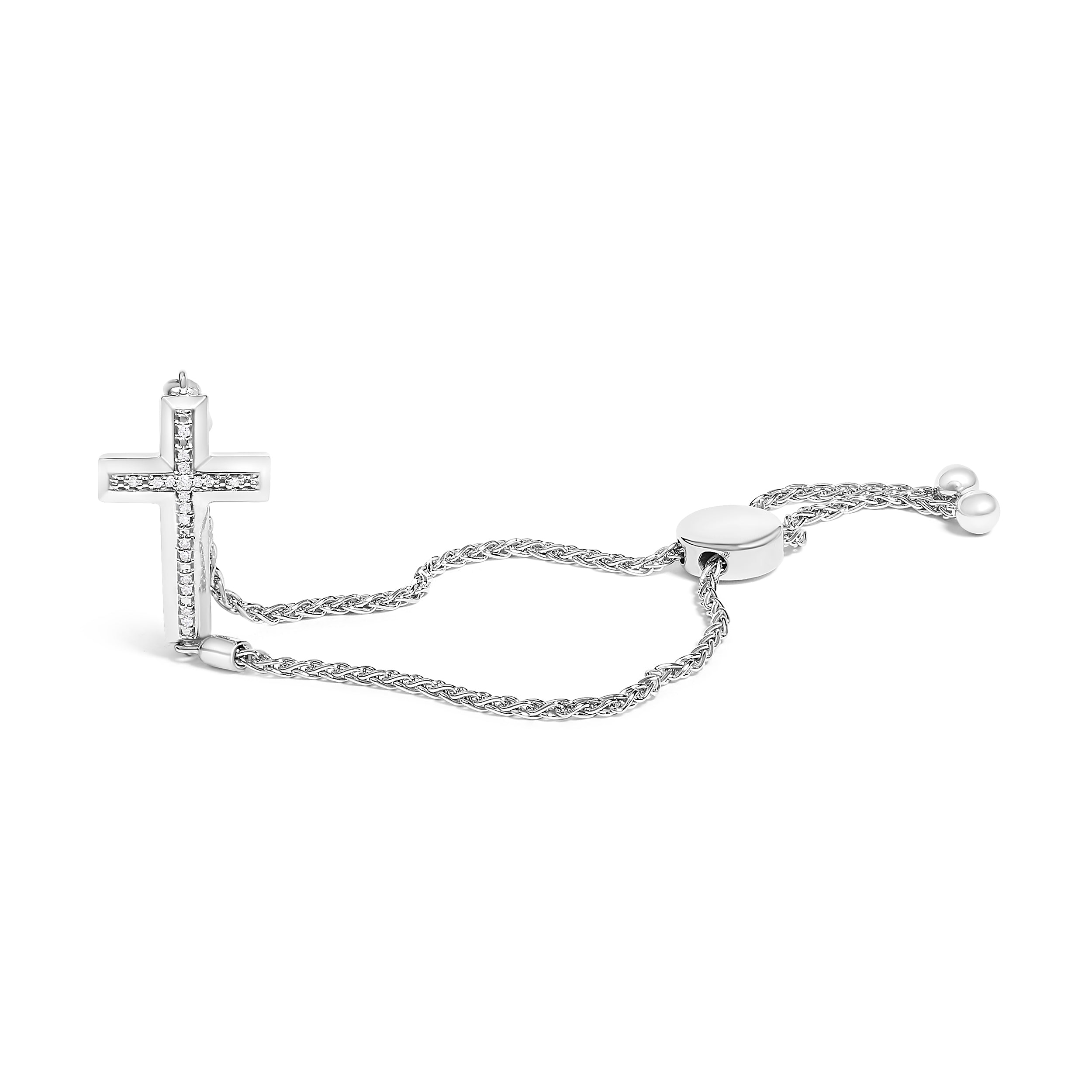 .925 Sterling Silver Diamond Accent Cross Bolo Bracelet (I-J Color, I1-I2 Clarity) - 7" DestGlow