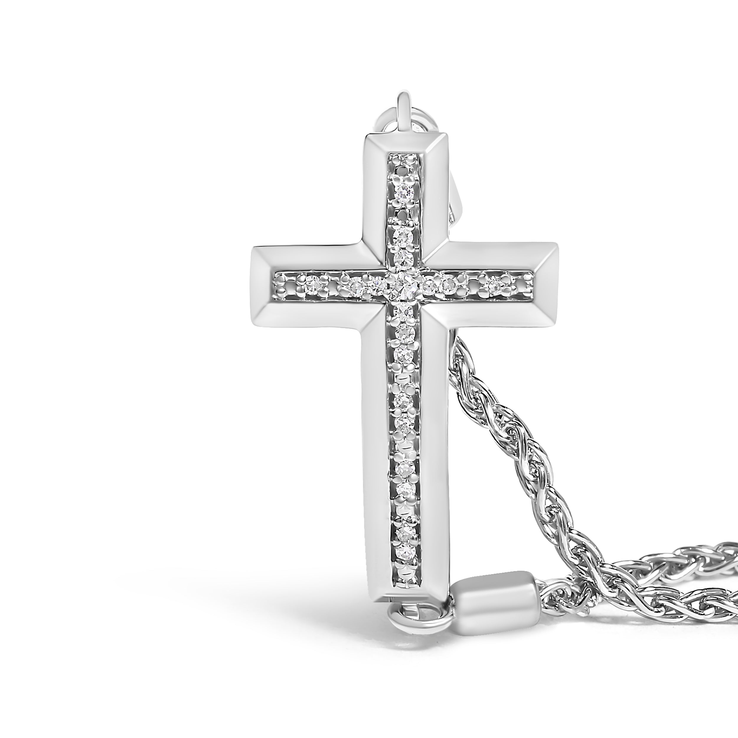 .925 Sterling Silver Diamond Accent Cross Bolo Bracelet (I-J Color, I1-I2 Clarity) - 7" DestGlow