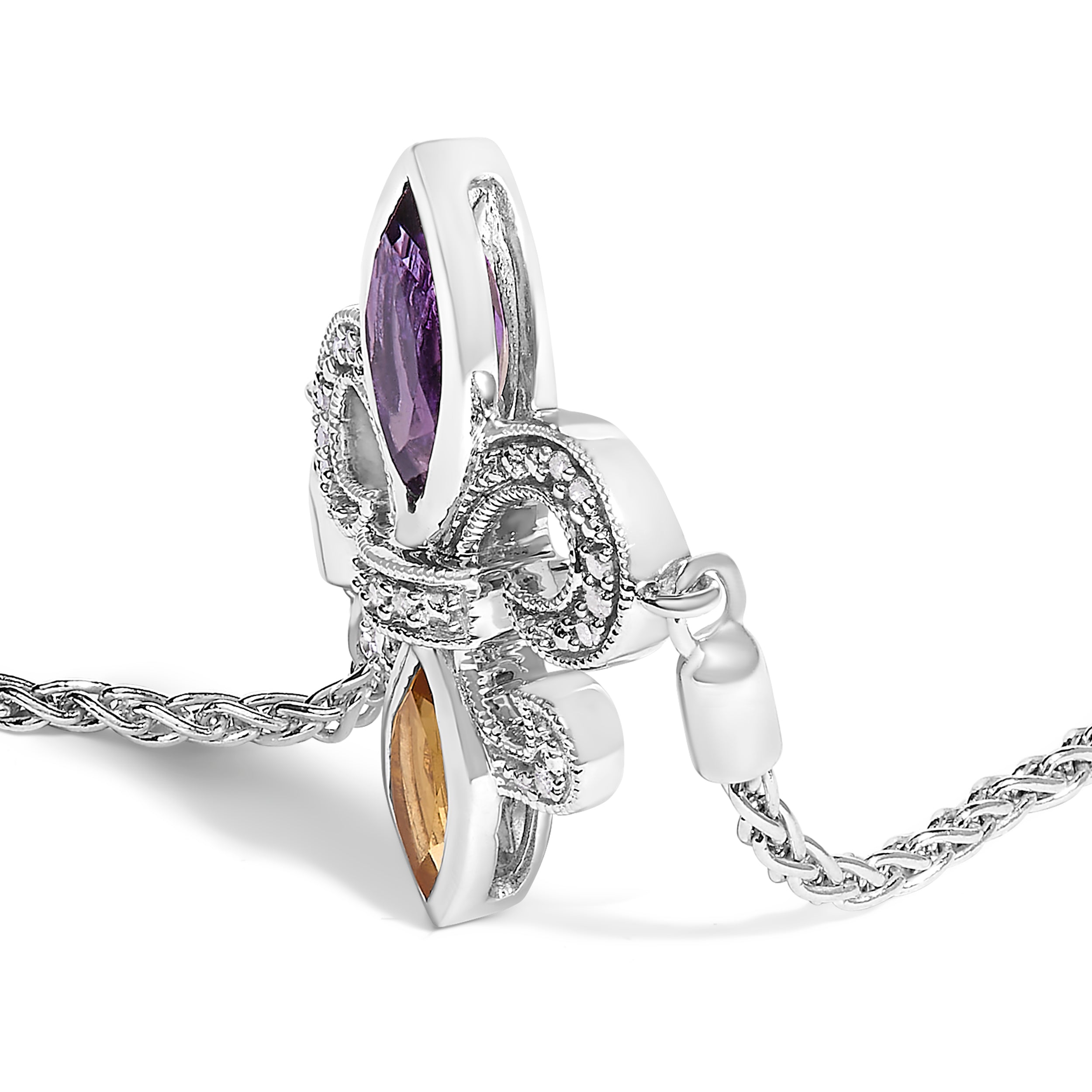 .925 Sterling Silver Marquise Purple Amethyst, Orange Citrine, and Diamond Accent Lariat 4â€-10†Fleur De Lis Adjustable Bolo Bracelet (I-J Color, I1-I2 Clarity) DestGlow