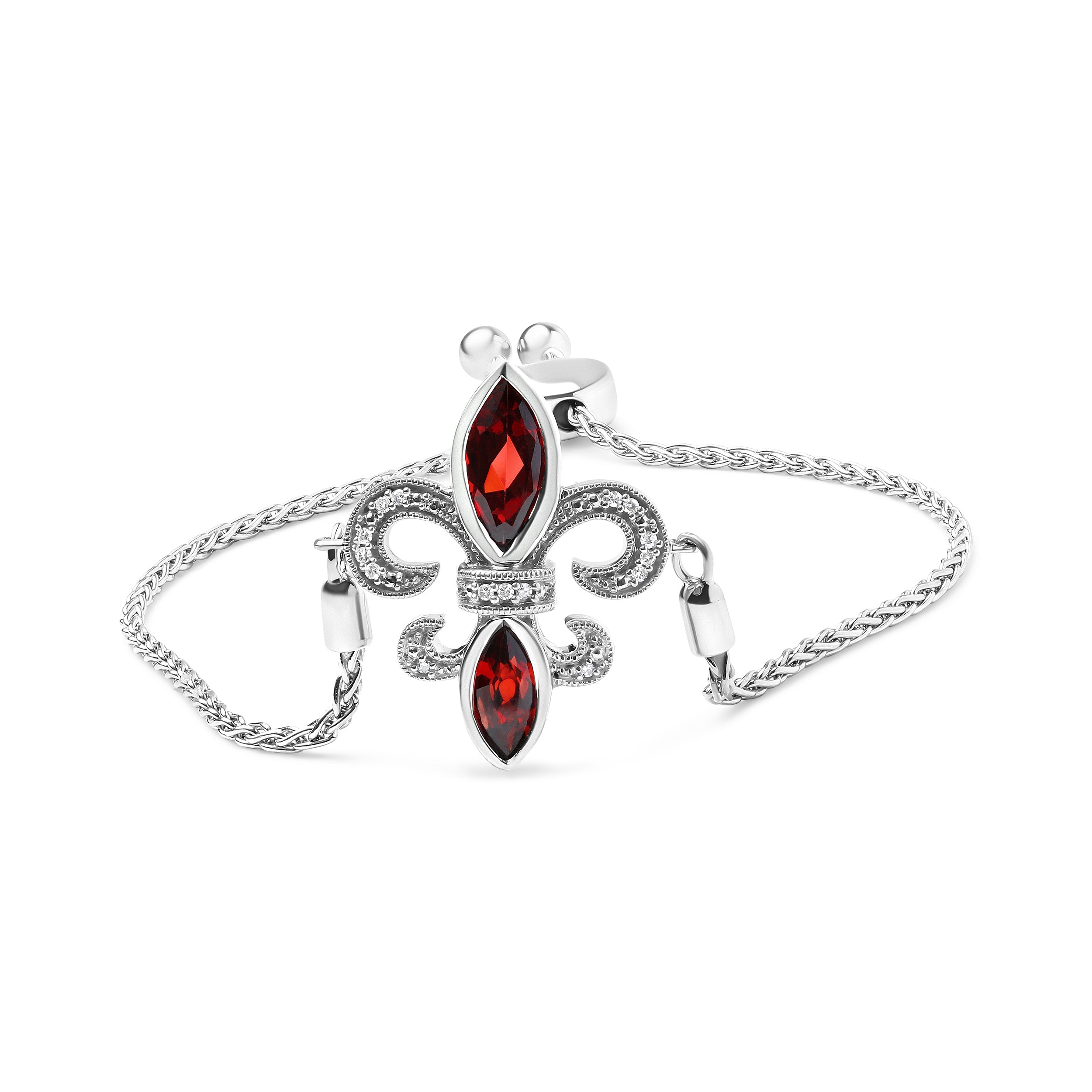 .925 Sterling Silver Marquise Garnet and Diamond Accent Lariat 4â€-10†Fleur De Lis Adjustable Bolo Bracelet (H-I Color, SI1-SI2 Clarity) DestGlow