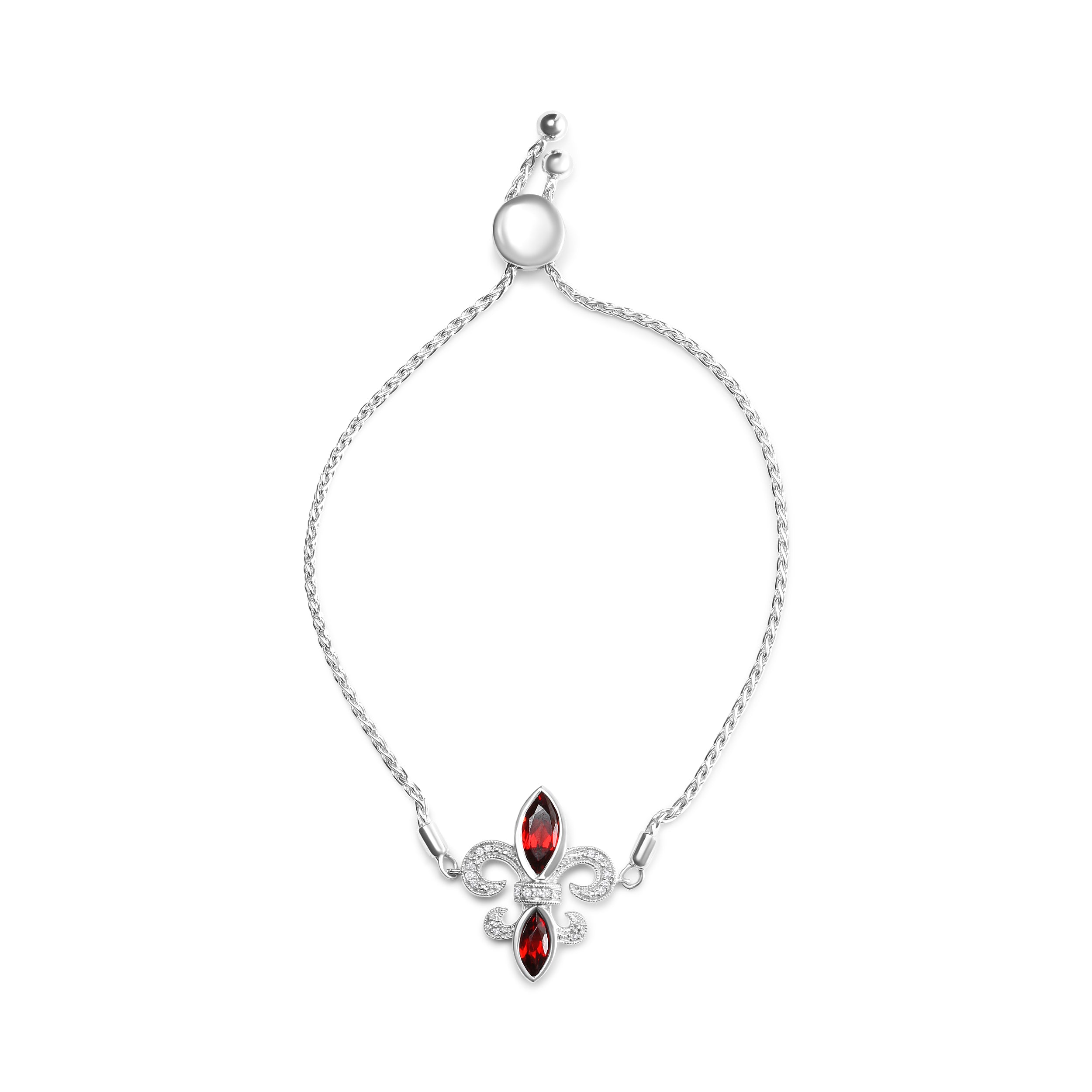 .925 Sterling Silver Marquise Garnet and Diamond Accent Lariat 4â€-10†Fleur De Lis Adjustable Bolo Bracelet (H-I Color, SI1-SI2 Clarity) DestGlow