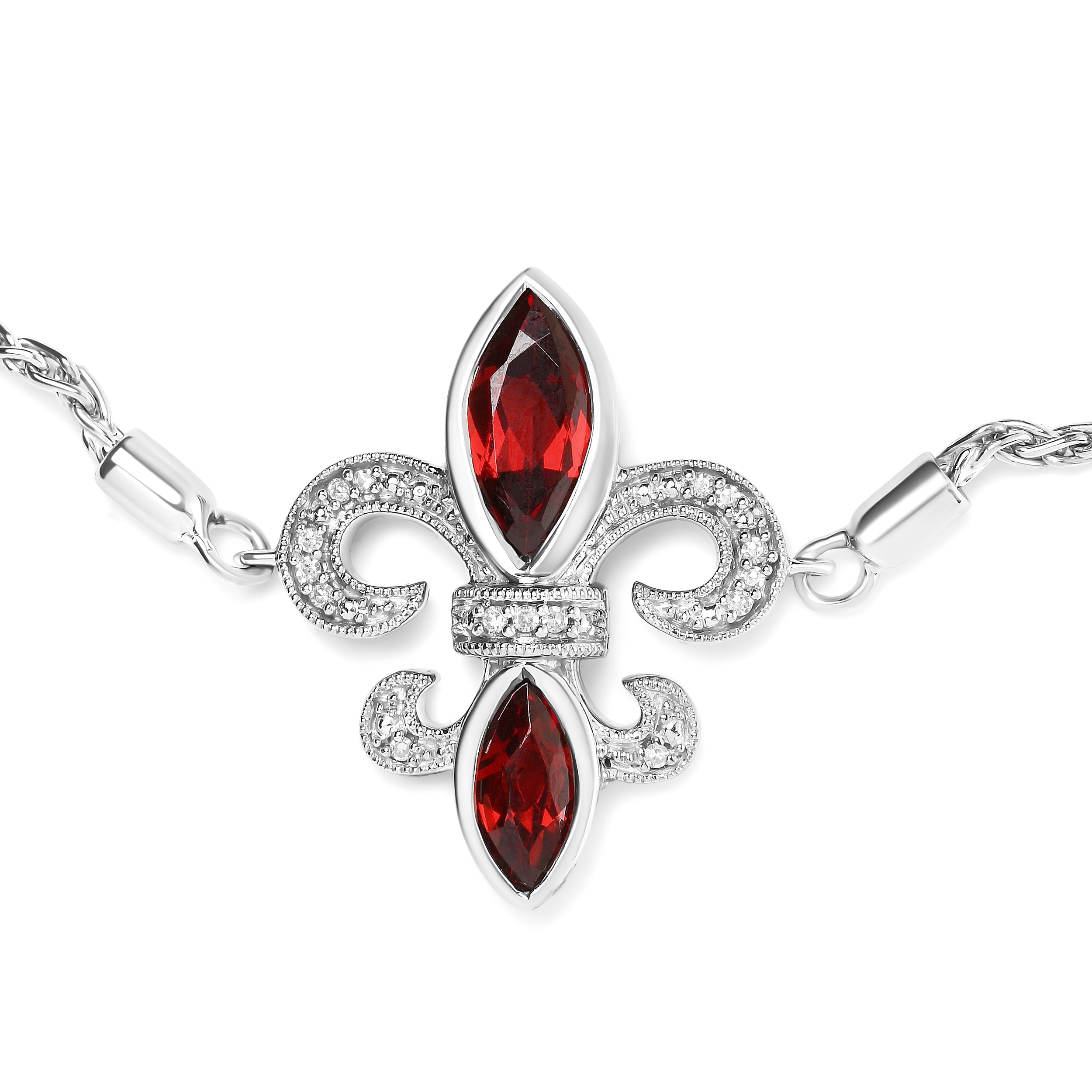.925 Sterling Silver Marquise Garnet and Diamond Accent Lariat 4â€-10†Fleur De Lis Adjustable Bolo Bracelet (H-I Color, SI1-SI2 Clarity) DestGlow