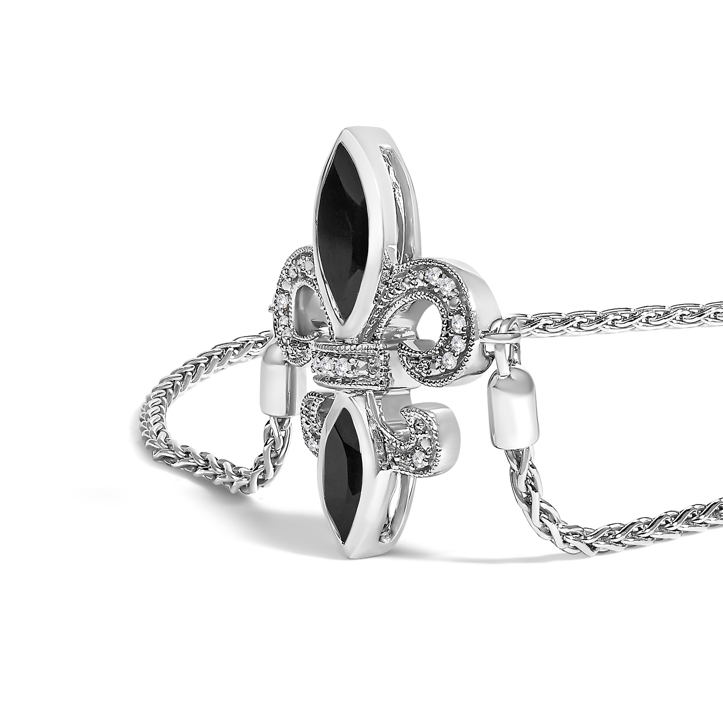 .925 Sterling Silver Marquise Black Onyx and Diamond Accent Lariat 4â€-10†Fleur De Lis Adjustable Bolo Bracelet (I-J Color, I1-I2 Clarity) DestGlow