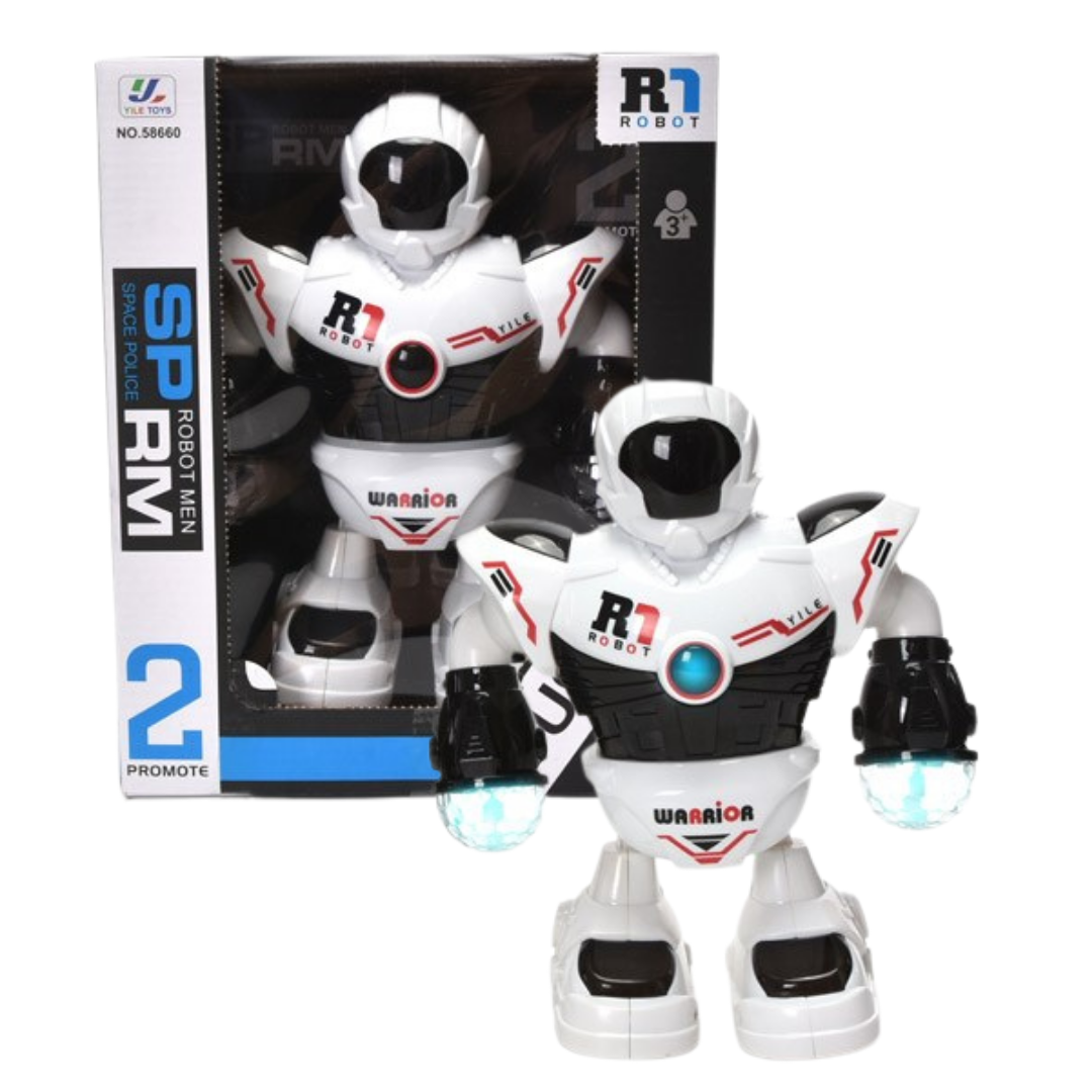 Space Police Robot Warrior Action Figure with Lights & Music (White) DestGlow