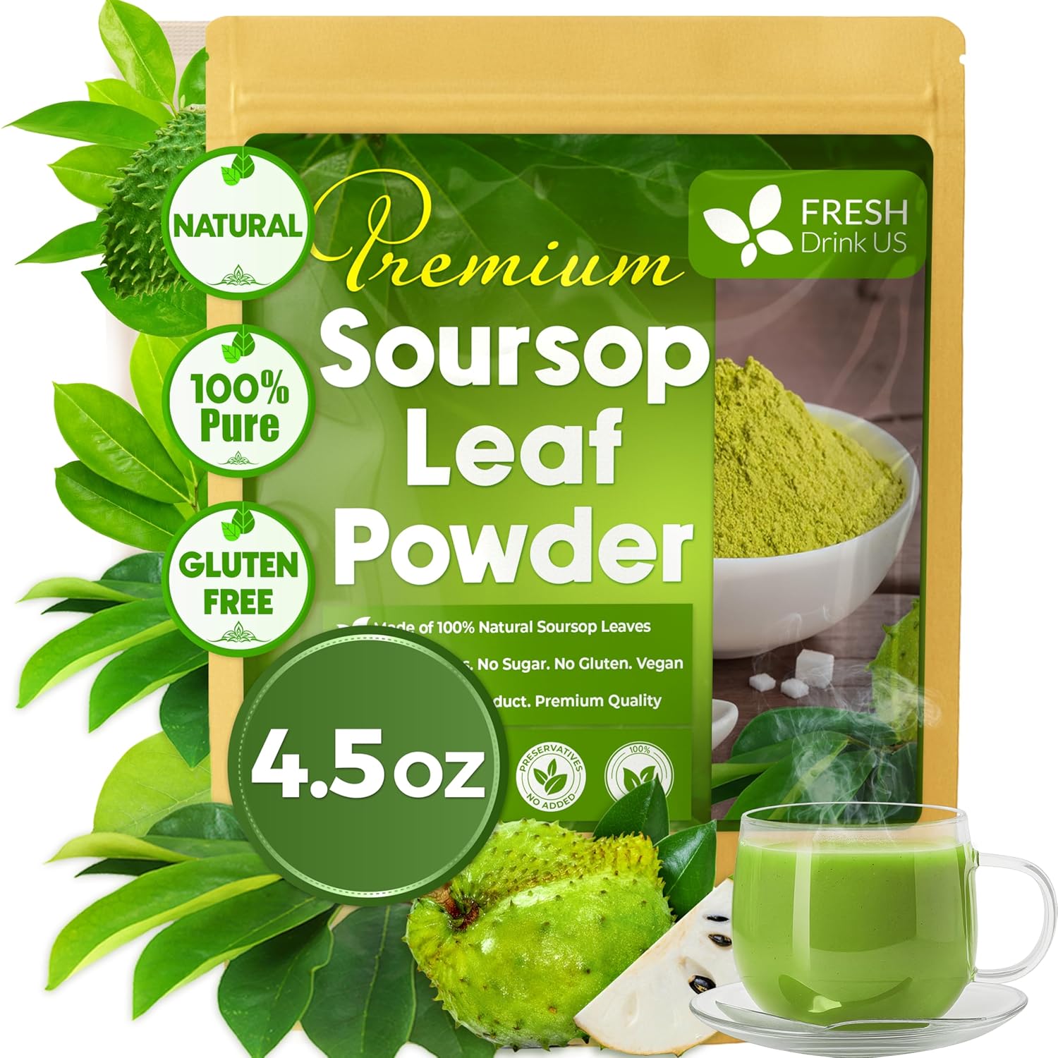 40 Premium Soursop Graviola Leaf Tea Bags, 100% Natural and Pure from Soursop Leaves, Handmade, Made With Natural Materials-Corn Fiber Tea Bag, Sugar/Caffeine/Gluten Free, Hoja Guanabana Tea by FreshDrinkUS - Natural and Premium Herbal Tea