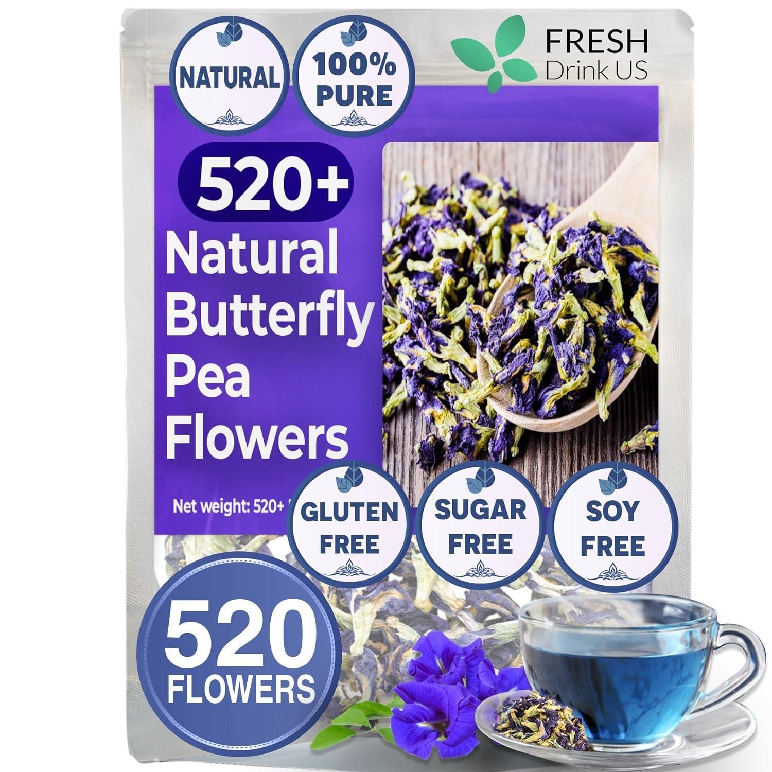 Premium Butterfly Pea Flowers, Tea Bags, 100% Natural and Pure from Butterfly Pea Flowers, Hand-made, Made With Natural Materials-Corn Fiber Tea Bag, Sugar/Caffeine/Gluten Free by FreshDrinkUS - Natural and Premium Herbal Tea