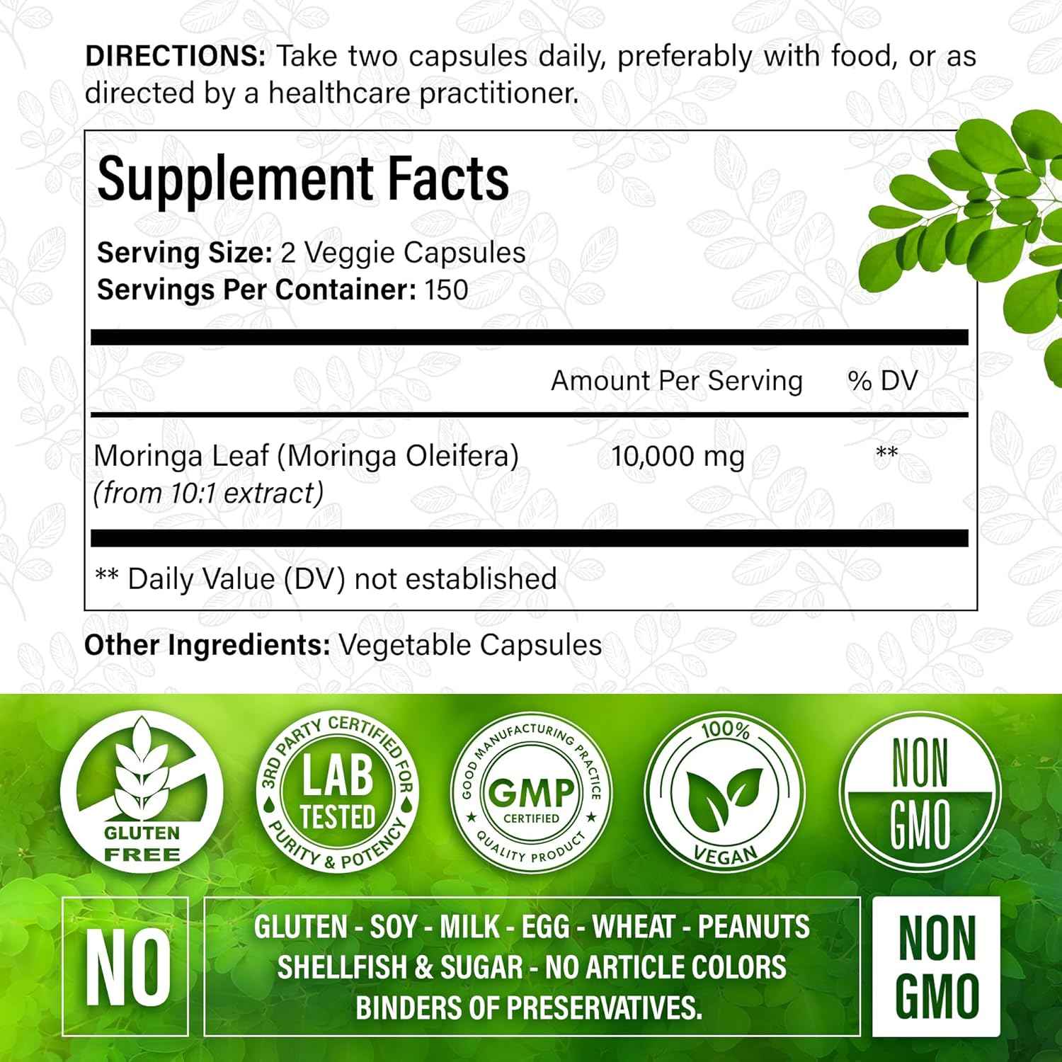 Moringa Capsules|300 Capsules|Moringa Oleifera|10,000mg