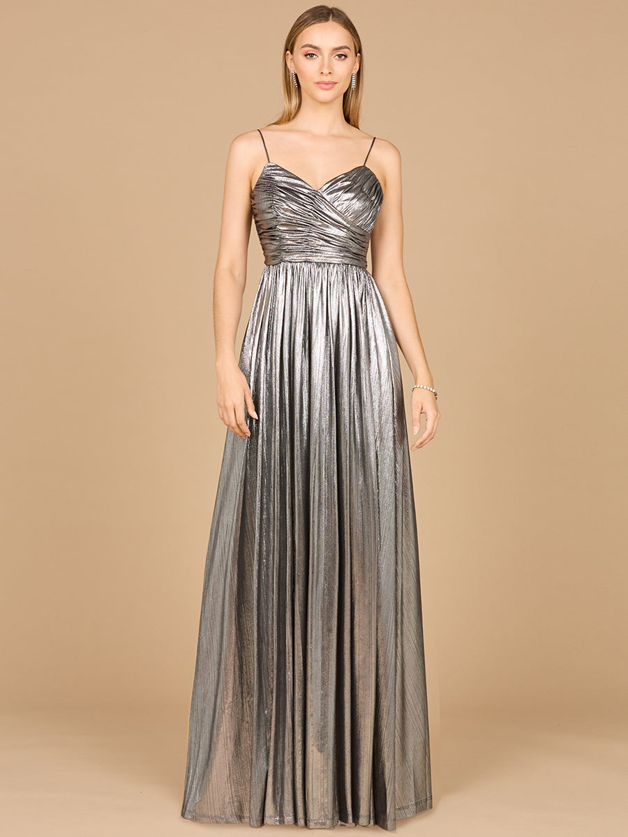 High Slit Metallic Jersey Dress by Lara New York