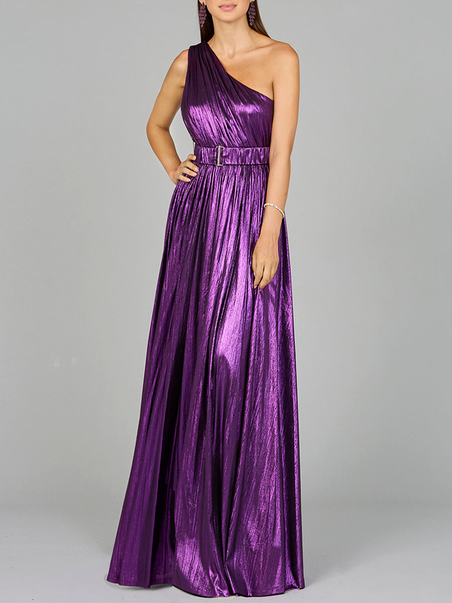 One Shoulder Metallic Dress - OUTLET by Lara New York