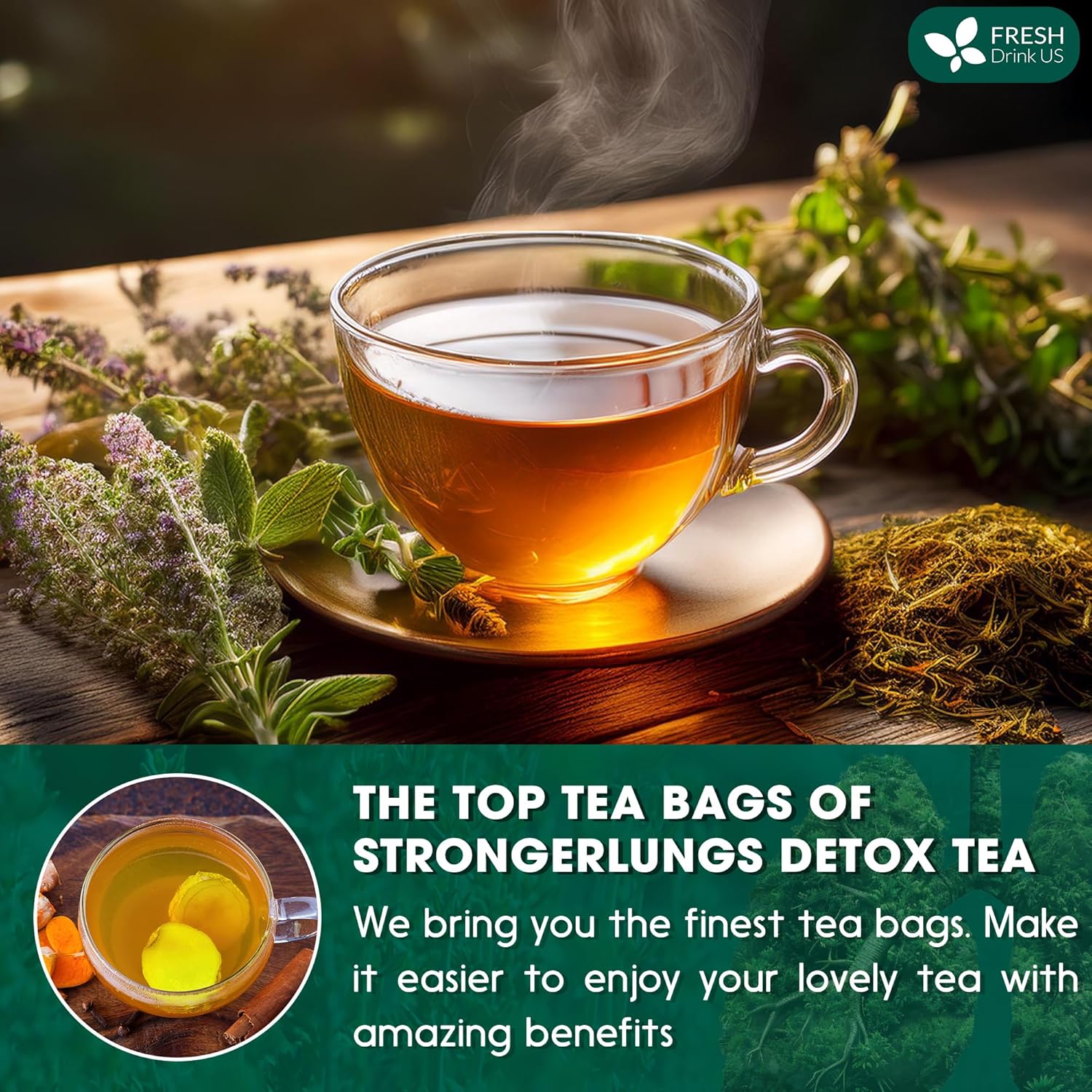 StrongerLungs Tea Bags - Supports Lung Cleanse, Congestion Relief & Mucus Detox by FreshDrinkUS - Natural and Premium Herbal Tea