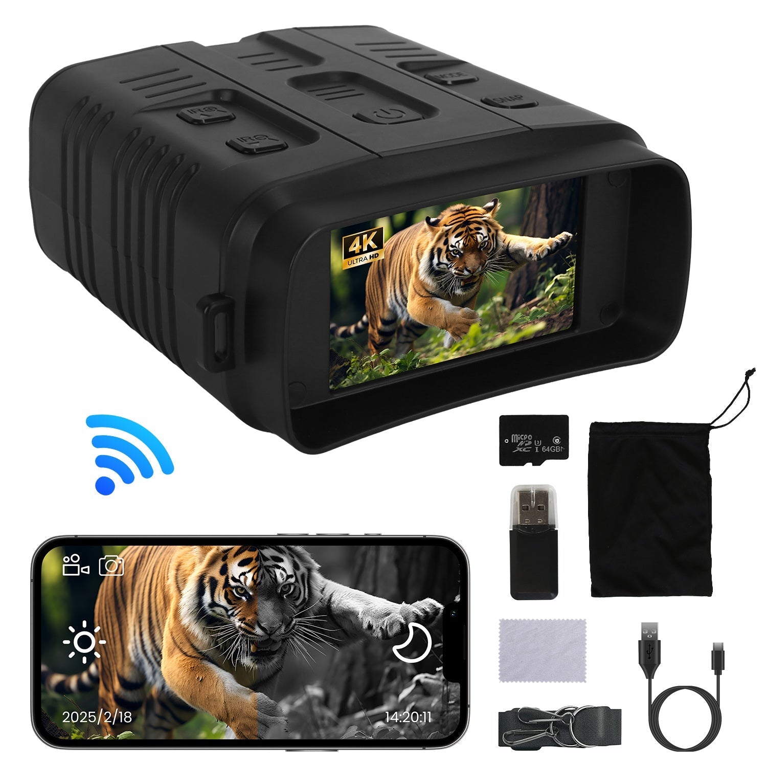 Night Vision Goggles 4K Full-Color Binoculars 10X Zoom with 2624ft Viewing Range 3\&