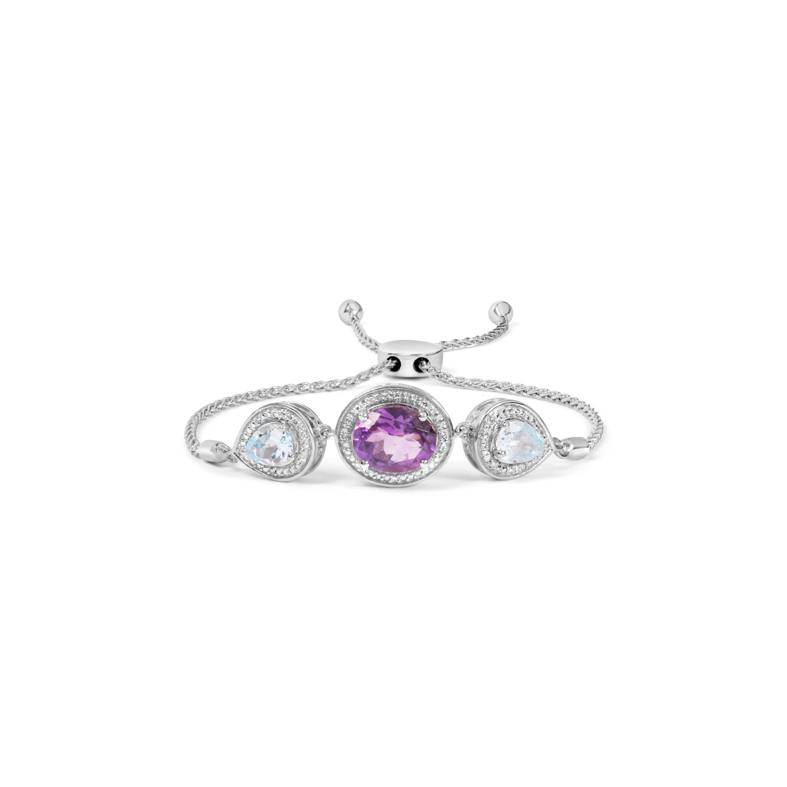 .925 Sterling Silver Oval Amethyst and Pear Blue Topaz with Diamond Accent Lariat 4â€-10†Adjustable Bolo Bracelet (H-I Color, SI1-SI2 Clarity) by Bids.com