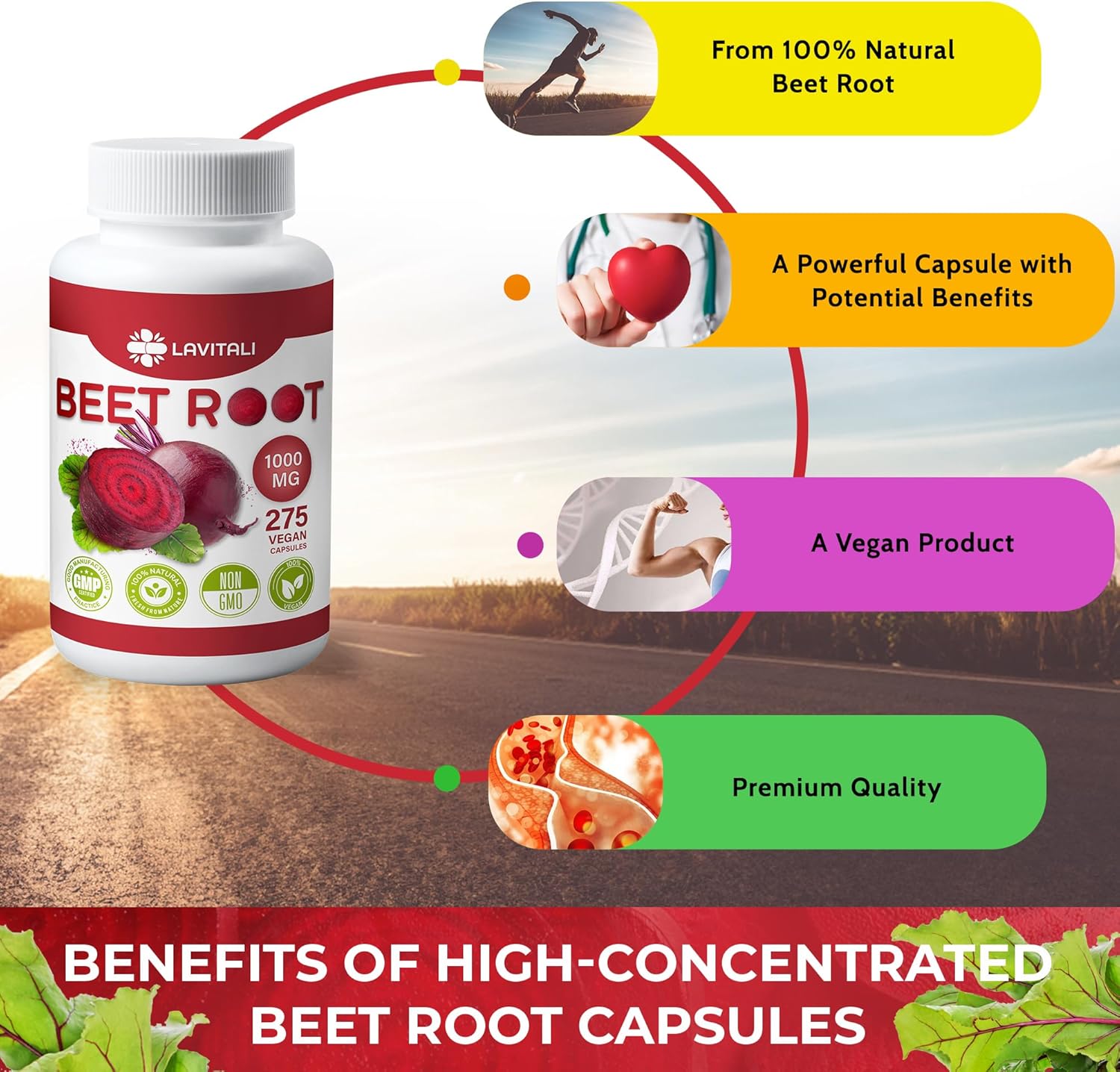 Beet Root Extract Capsules No Gluten, No Sugar, Vegan Capsules, High Concentrated Herbal Beet Root Extract. by FreshDrinkUS - Natural and Premium Herbal Tea