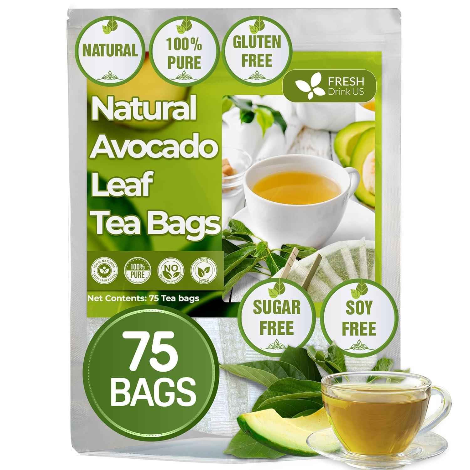 Natural Avocado Whole Leaves Dried, Tea Bags, 100% Pure from Avocado Leaves, Avocado Leaf Tea, Hojas de Aguacate Seca, No Additives, No Caffeine, Vegan by FreshDrinkUS - Natural and Premium Herbal Tea