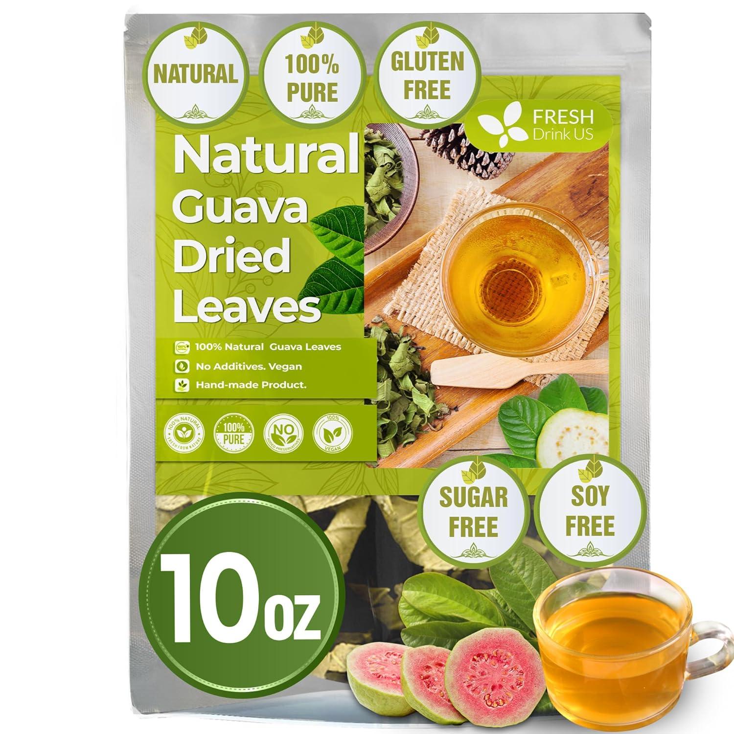 Natural Guava Leaves, Whole Dried Leaves, Cut-and-Sifted Guava leaves, 100% Pure from Guava Leaves, Natural Guava Loose Leaf Herbal Tea, No Additives, No Caffeine, Vegan by FreshDrinkUS - Natural and Premium Herbal Tea