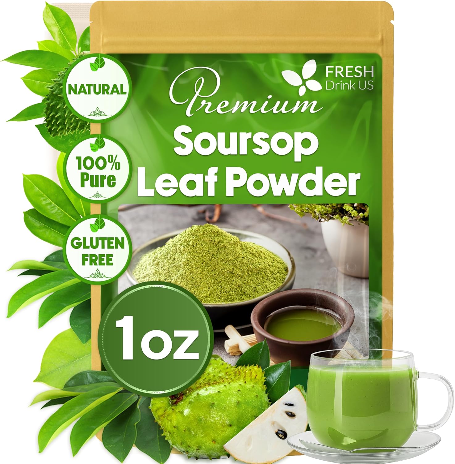 40 Premium Soursop Graviola Leaf Tea Bags, 100% Natural and Pure from Soursop Leaves, Handmade, Made With Natural Materials-Corn Fiber Tea Bag, Sugar/Caffeine/Gluten Free, Hoja Guanabana Tea by FreshDrinkUS - Natural and Premium Herbal Tea