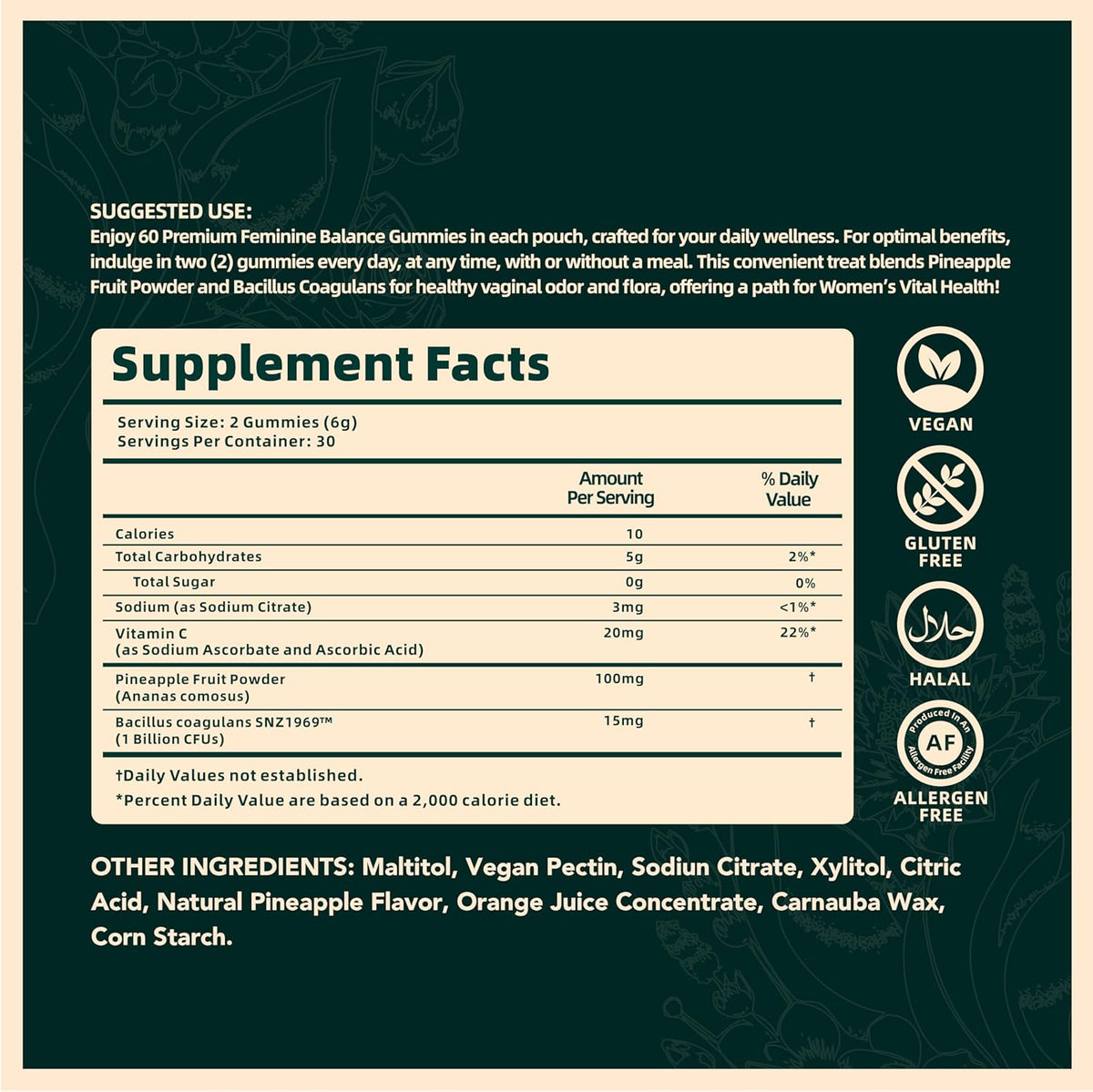 Vital Source Nutrition - Premium Feminine Balance Gummies - for Women’s Health & Wellness - Immune Support - Vegan, Gluten-Free & Halal - Hawaiian Pineapple - 60 Gummies - 30 Servings DestGlow