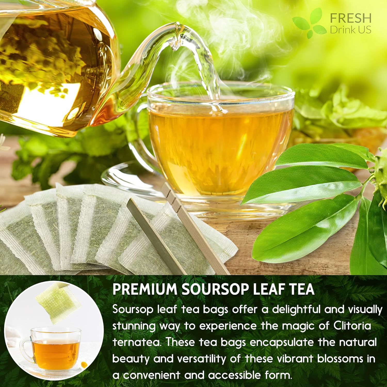 Premium Soursop Leaves Tea bags, Dried Soursop Leaves, Soursop Leaf Powder, Guanabana Leaves Tea, Hoja Guanabana Tea by FreshDrinkUS - Natural and Premium Herbal Tea