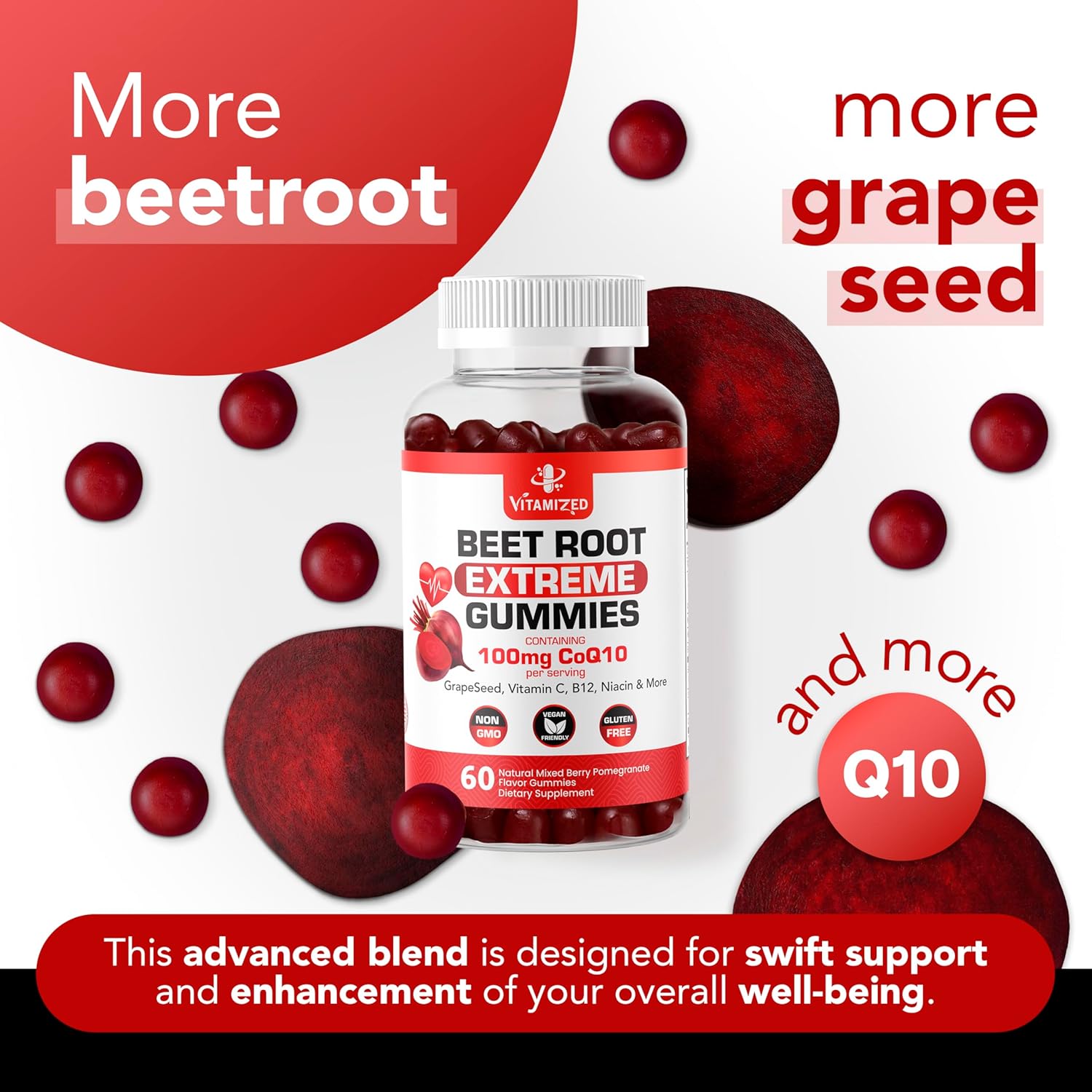 Beet Root Extreme Gummies with CoQ10, 60 Count DestGlow