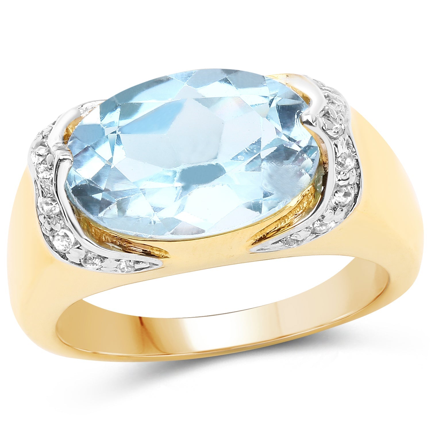 14K Yellow Gold Plated 6.56 Carat Genuine Blue Topaz and White Topaz .925 Sterling Silver Ring by Bids.com