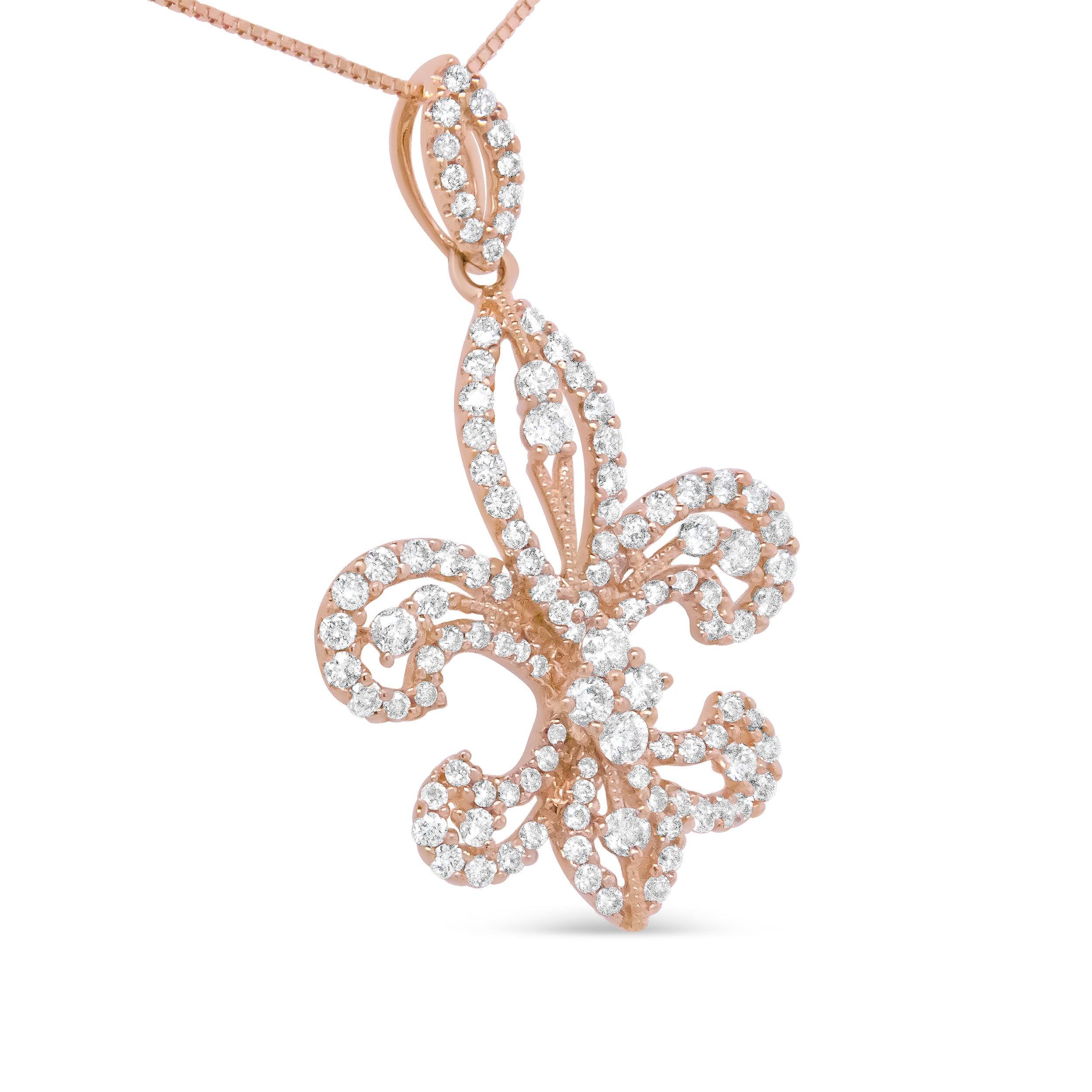 14K Yellow Gold 1.00 Cttw Round Diamond Fleur De Lis 18" Pendant Necklace (H-I Color, SI2-I1 Clarity) DestGlow