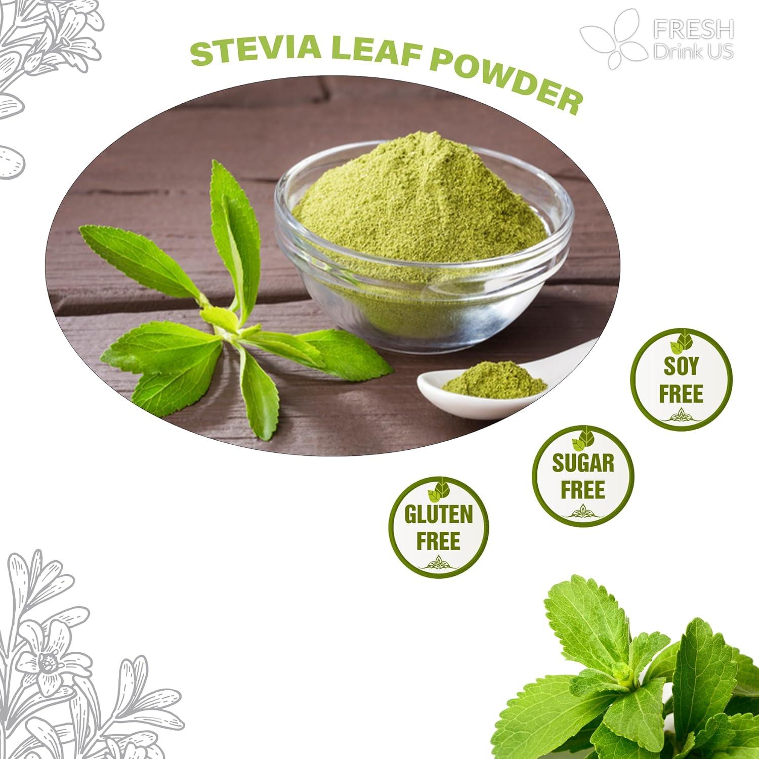 Stevia Leaf, Whole Dried Leaves, Tea Bags, Powder, 100% Natural and Pure from Stevia Leaves. Sugar Substitute for Tea, Coffee. Loose Leaf Stevia Herbal Tea. Zero Calorie Sweetener. No Sugar, No Caffeine, No Gluten, Vegan. by FreshDrinkUS - Natural and Premium Herbal Tea