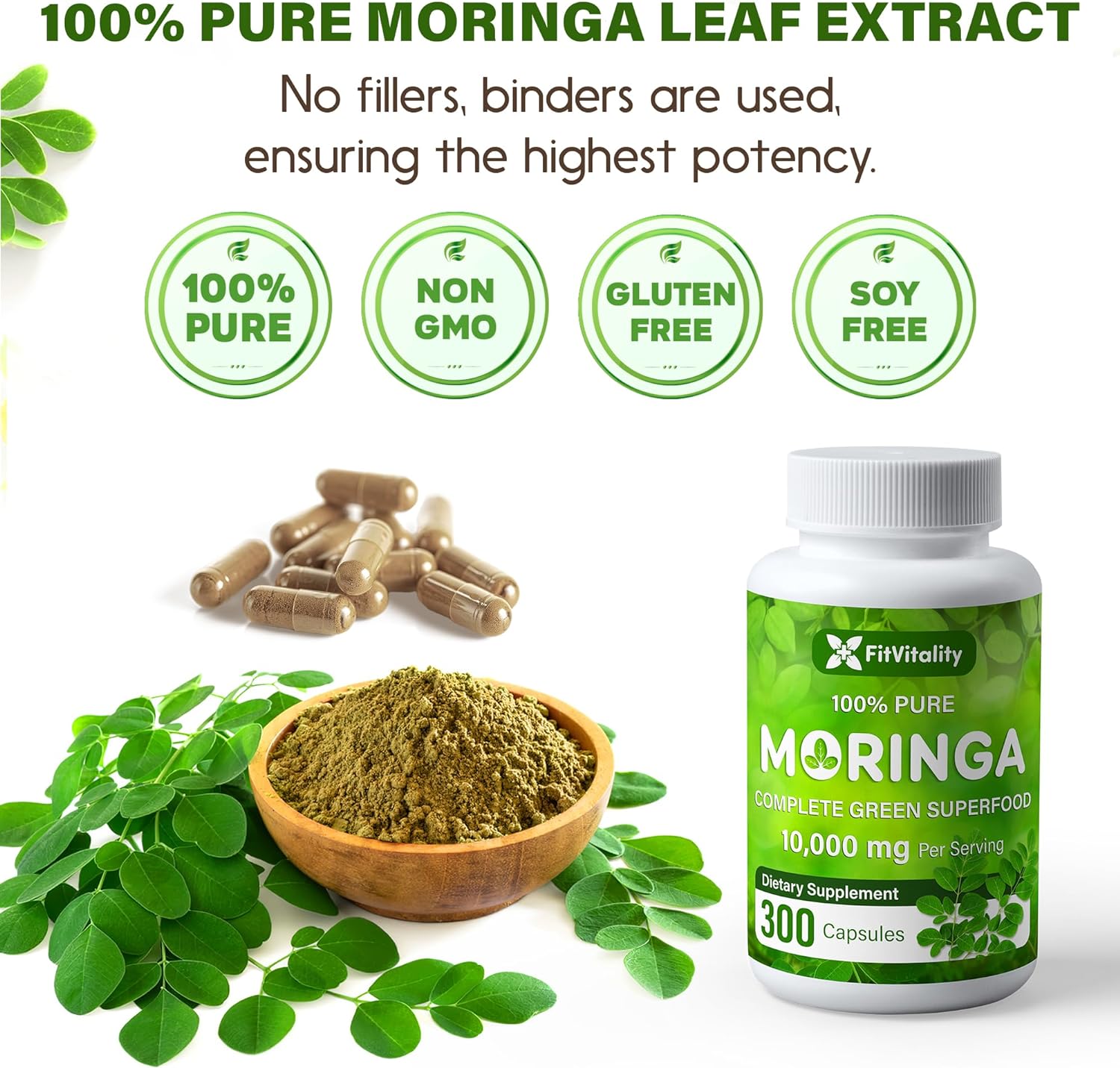 Moringa Capsules|300 Capsules|Moringa Oleifera|10,000mg by FreshDrinkUS - Natural and Premium Herbal Tea