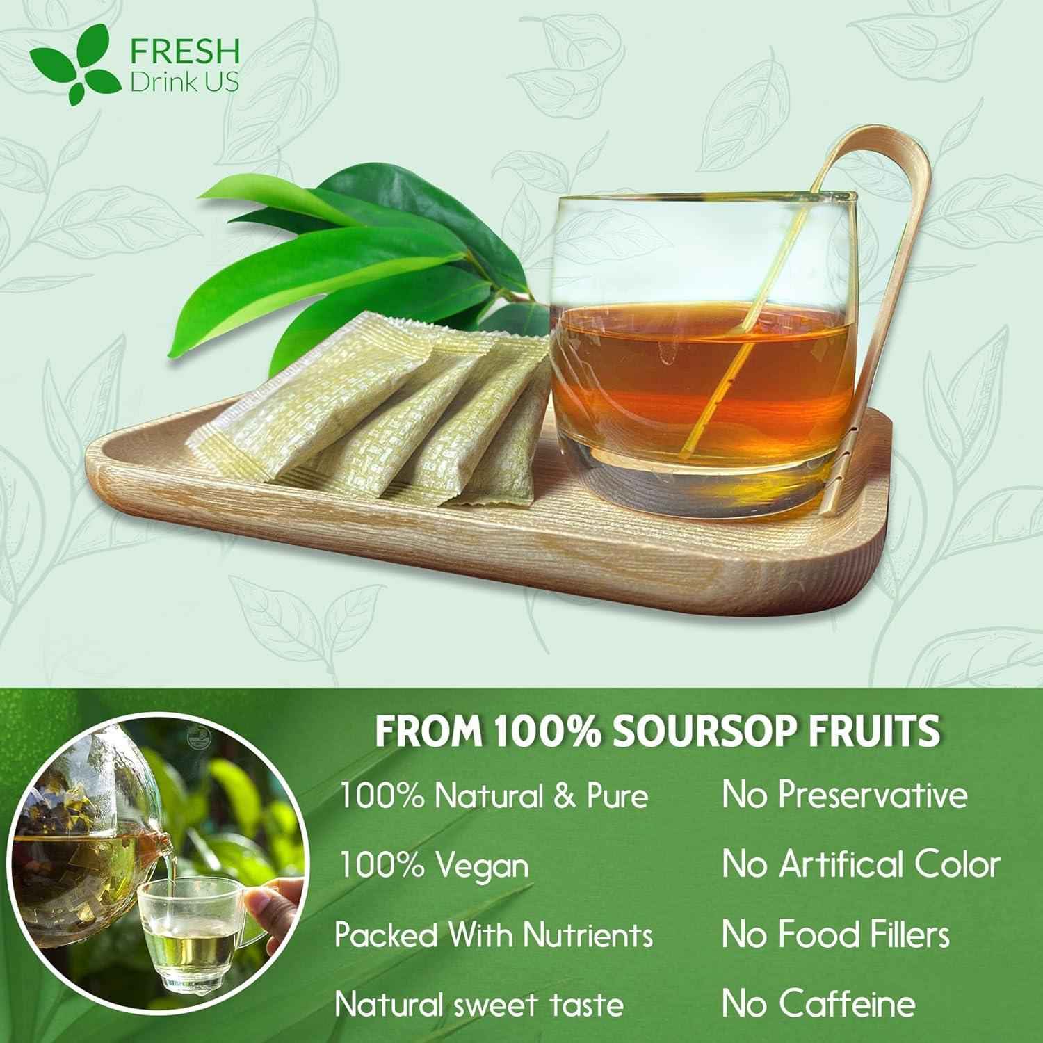 Premium Soursop Graviola Fruit Tea Bags, Tea Powder, 100% Natural and Pure from Soursop Fruits, Handmade, Made With Natural Materials-Corn Fiber Tea Bag, Sugar/Caffeine/Gluten Free, Hoja Guanabana Tea by FreshDrinkUS - Natural and Premium Herbal Tea