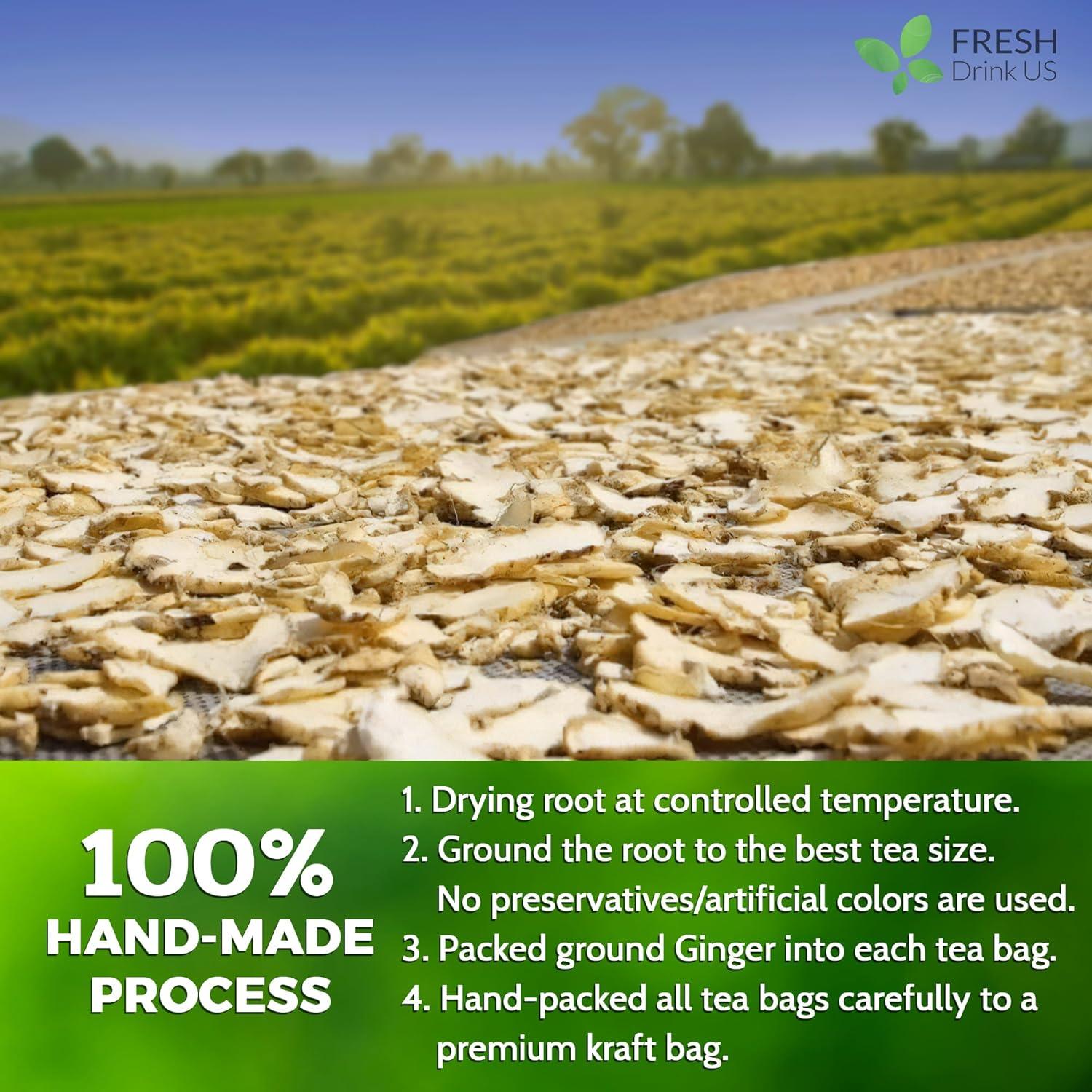 Premium Ginger Tea Bags, 100% Natural & Pure from Ginger Roots, Ginger Tea, Ginger Herbal Tea. Ginger Tea. No Sugar, No Caffeine, No Gluten, Vegan. by FreshDrinkUS - Natural and Premium Herbal Tea