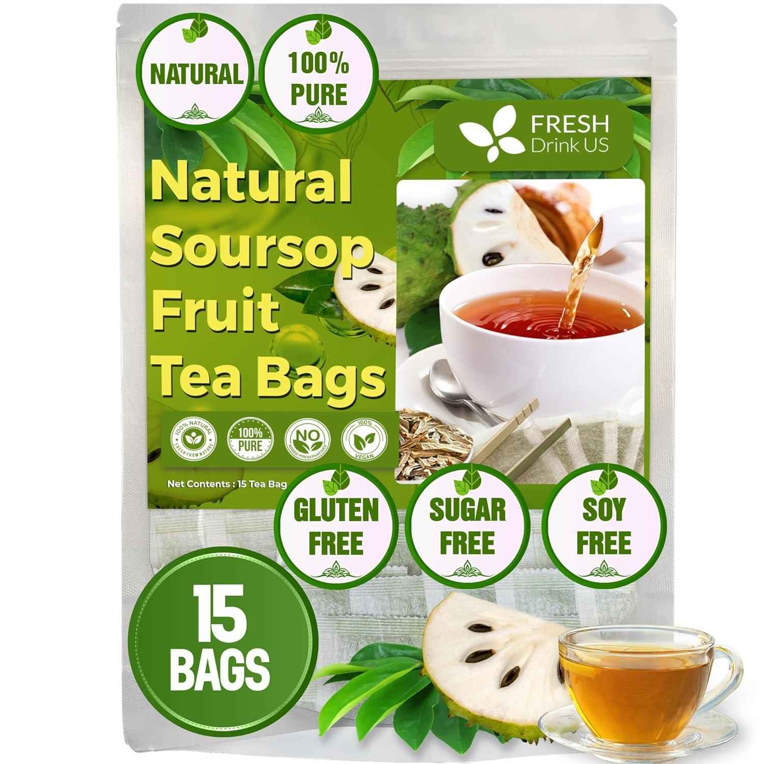 Premium Soursop Graviola Fruit Tea Bags, Tea Powder, 100% Natural and Pure from Soursop Fruits, Handmade, Made With Natural Materials-Corn Fiber Tea Bag, Sugar/Caffeine/Gluten Free, Hoja Guanabana Tea
