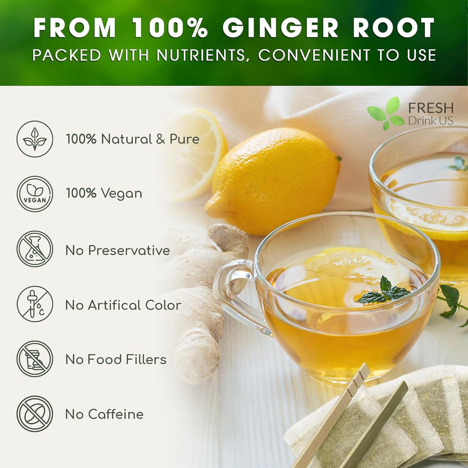 Premium Ginger Tea Bags, 100% Natural & Pure from Ginger Roots, Ginger Tea, Ginger Herbal Tea. Ginger Tea. No Sugar, No Caffeine, No Gluten, Vegan. by FreshDrinkUS - Natural and Premium Herbal Tea