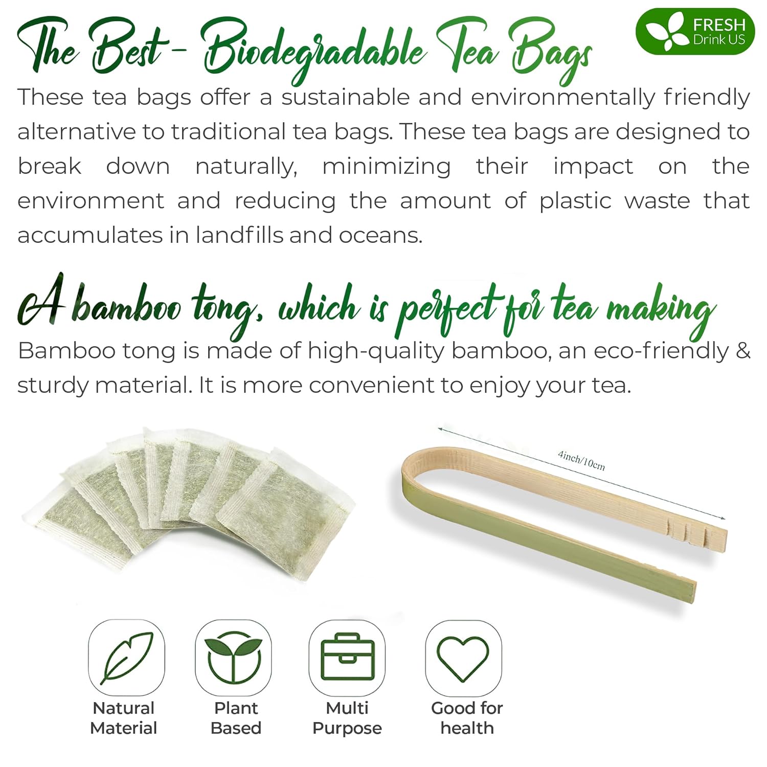 Premium Green Tea Bags, 100% Natural & Pure from Green Tea. Green Herbal Tea. No Sugar, No Gluten, Vegan by FreshDrinkUS - Natural and Premium Herbal Tea
