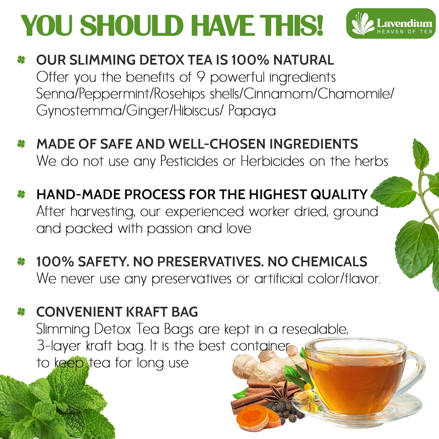 SIimming Detox Tea Caffeine Free - Herbal Tea with Chamomile, Hibiscus Tea & Ginger Root by FreshDrinkUS - Natural and Premium Herbal Tea