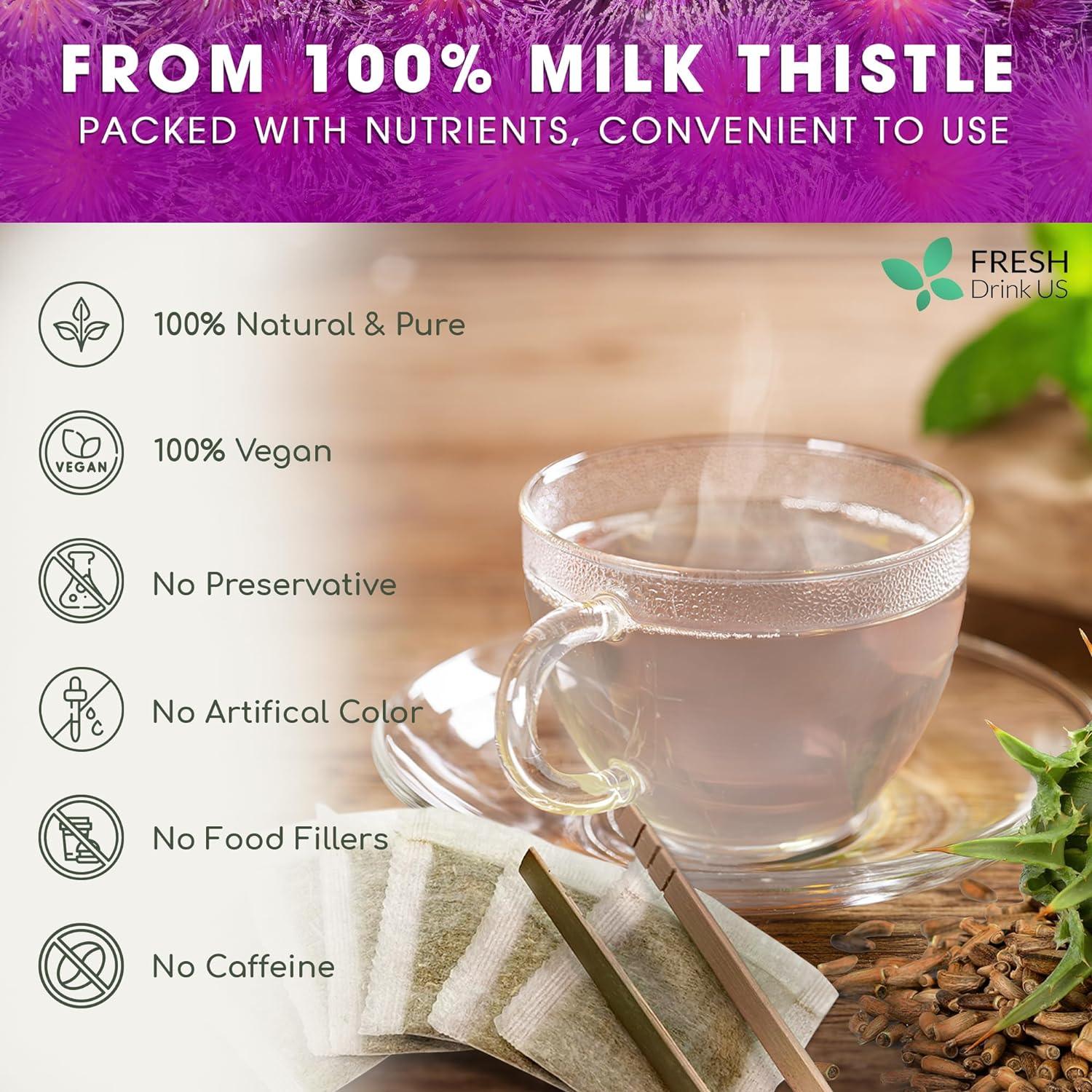 Premium Milk Thistle Tea Bags, 100% Natural & Pure from Milk Thistle Seeds. Milk Thistle Seed Herbal Tea. Milk Thistle Seed Tea. Made with Natural Material Tea Bags. No Sugar, No Caffeine, No Gluten, Vegan. by FreshDrinkUS - Natural and Premium Herbal Tea