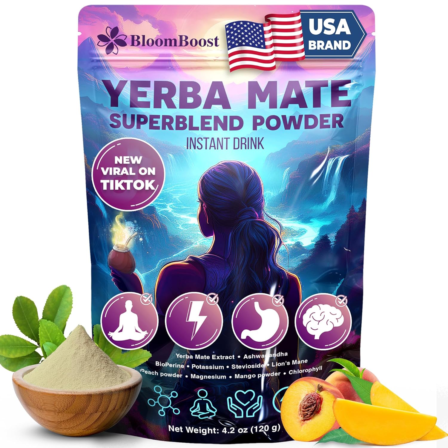 Yerba Mate Instant Tea Powder | Superfood Energy & Focus Blend by FreshDrinkUS - Natural and Premium Herbal Tea