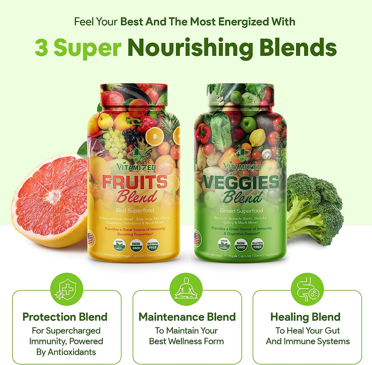 Superfood Fruits and Veggie Capsules - Overall Health and Energy - For Men and Women DestGlow