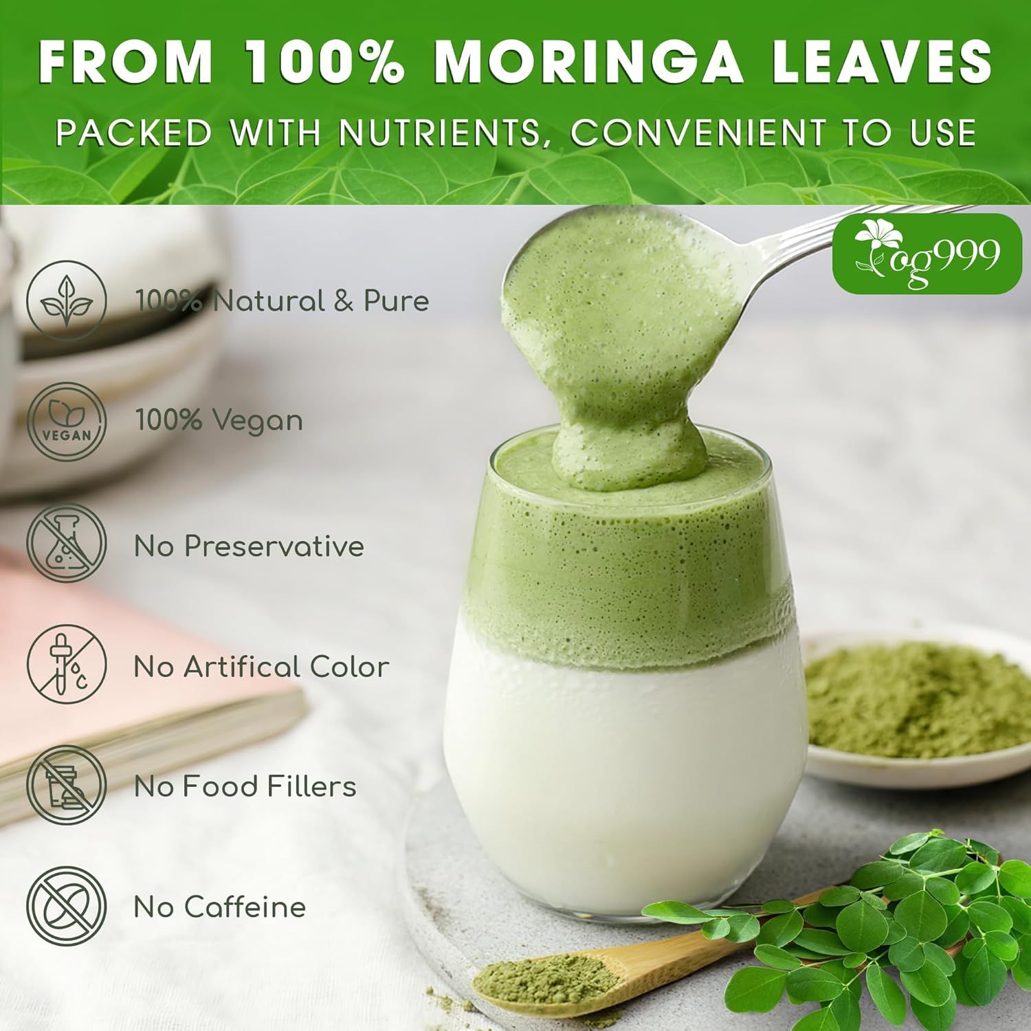 Premium Moringa Leaf Powder, 100% Natural and Pure from Moringa Leaves, No Additives, No Gluten, No Sugar, Vegan by FreshDrinkUS - Natural and Premium Herbal Tea