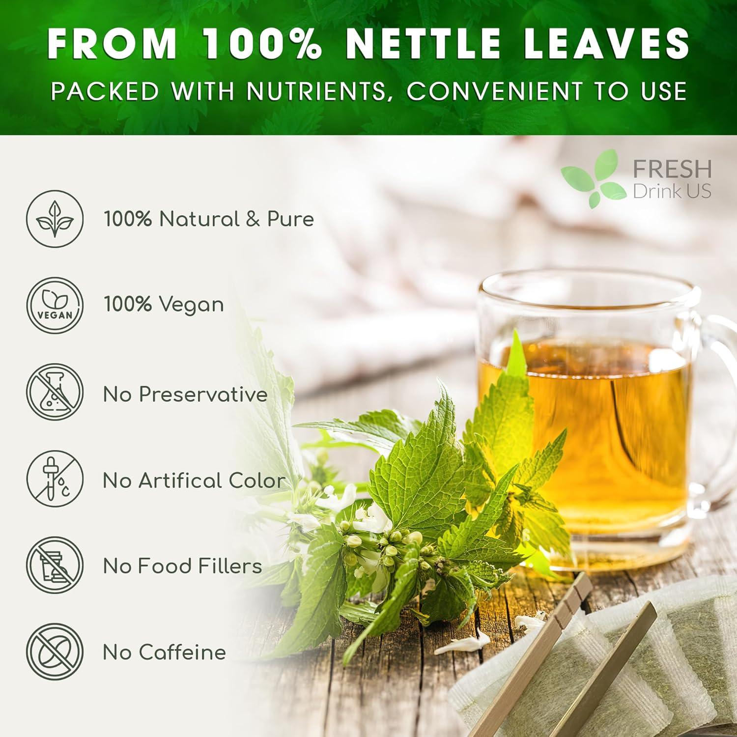 Premium Nettle Leaf Tea Bags, 100% Natural & Pure, Stinging Nettle Leaf Tea, Nettle Leaf Tea, Burn Nettle, Stinging Nettle, Nettle Tea, Stinger Tea, No Sugar/Caffeine & Gluten, Vegan by FreshDrinkUS - Natural and Premium Herbal Tea