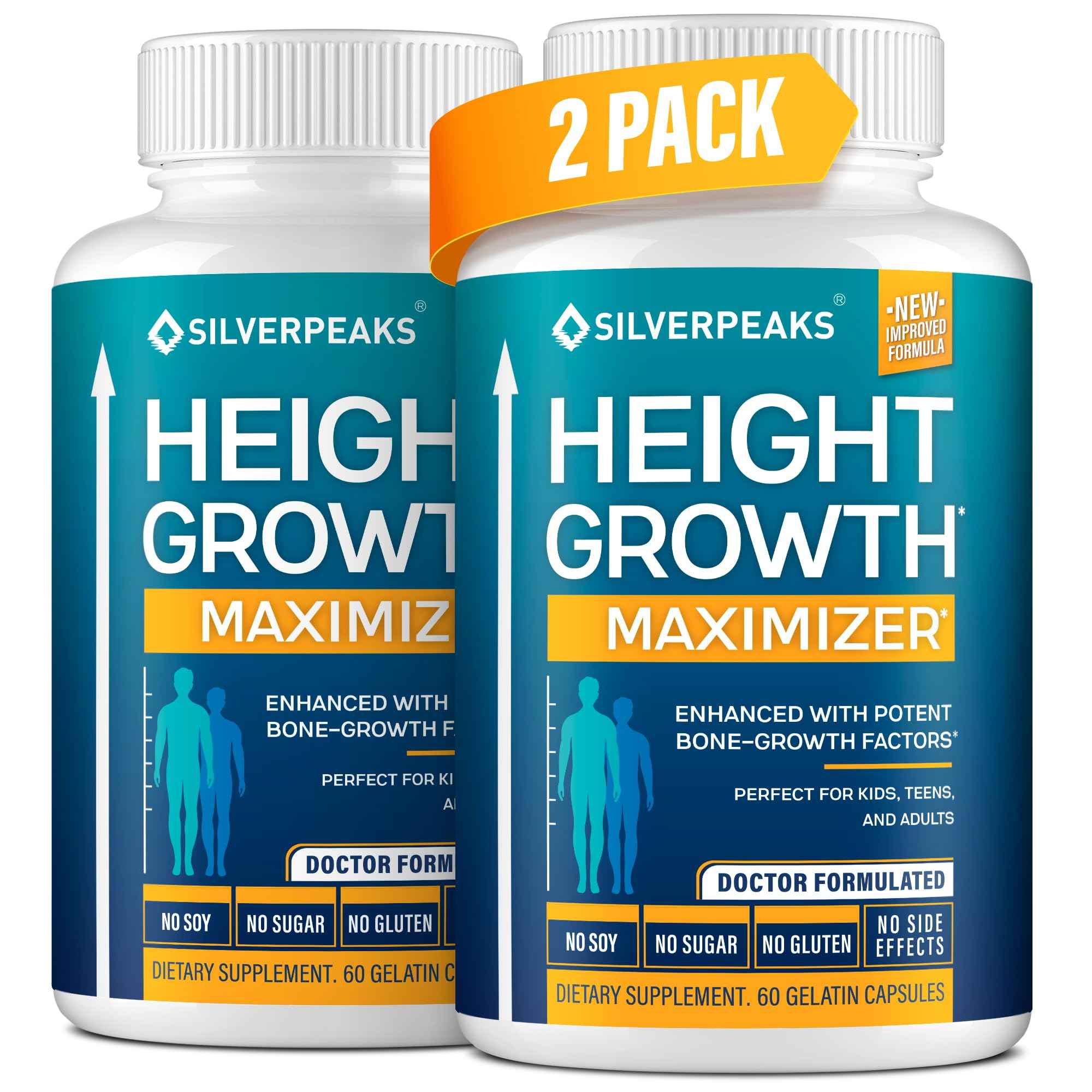 SILVERPEAKS Growth Capsules to Grow Taller - Height Growth Maximizer with Calcium for Bone Strength - Made in USA - Natural Get Taller Supplement - Free of Growth Hormone