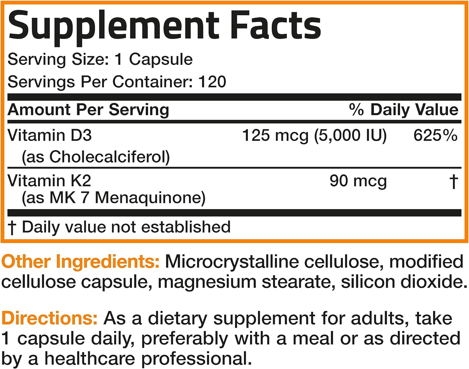 Bronson Vitamin K2 (MK7) with D3 Supplement Non-GMO Formula 5000 IU Vitamin D3 & 90 mcg Vitamin K2 MK-7 Easy to Swallow Vitamin D & K Complex, 120 Capsules by NutritionAdvice