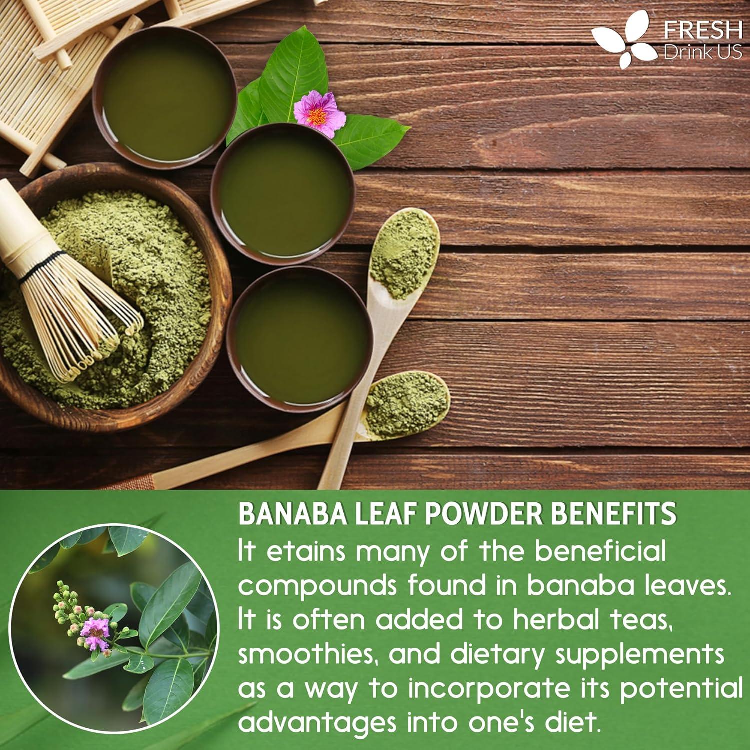 Natural Banaba Dried Leaves, Tea Bags, Powder, Whole Banaba Leaves, 100% Pure Dried Banaba Leaves, Banaba Leaf Tea, No Additives, No Caffeine, Vegan by FreshDrinkUS - Natural and Premium Herbal Tea