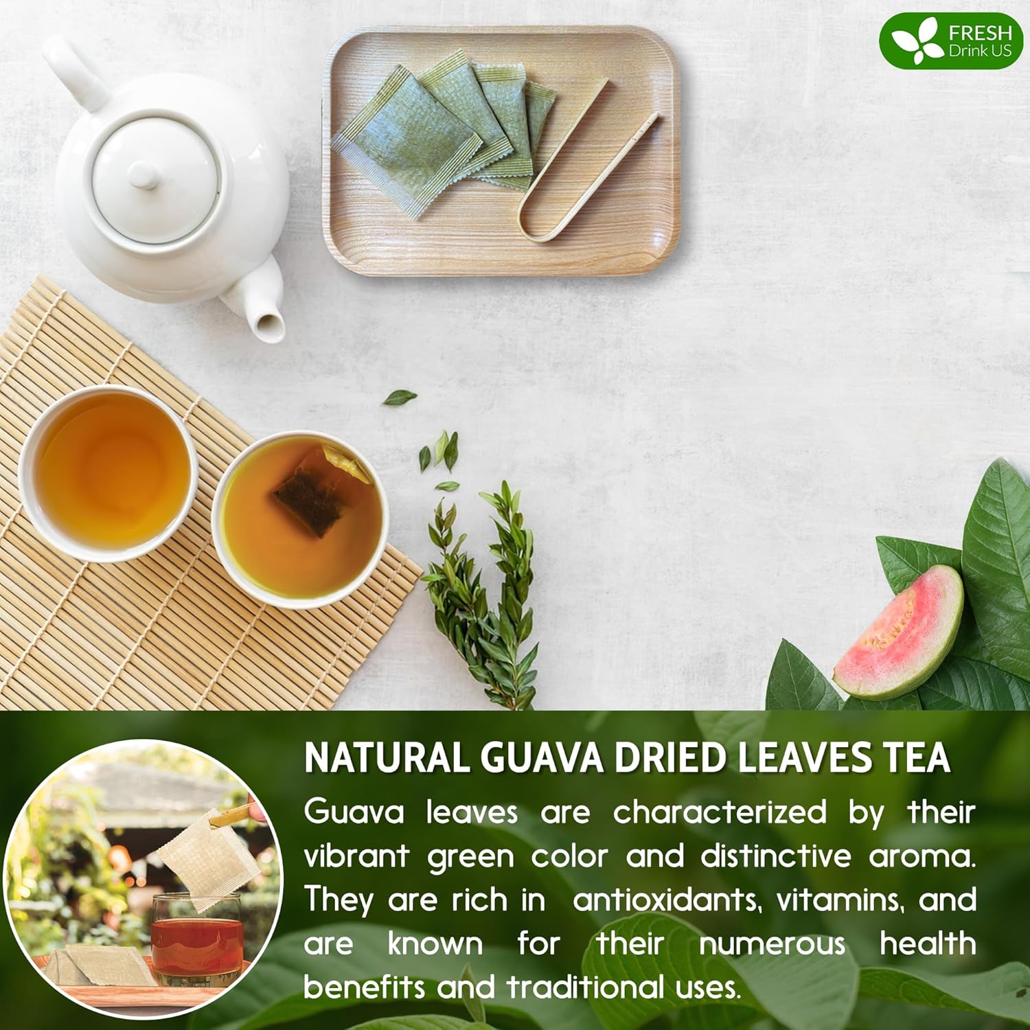 Premium Guava Leaf Tea Bags by FreshDrinkUS - Natural and Premium Herbal Tea