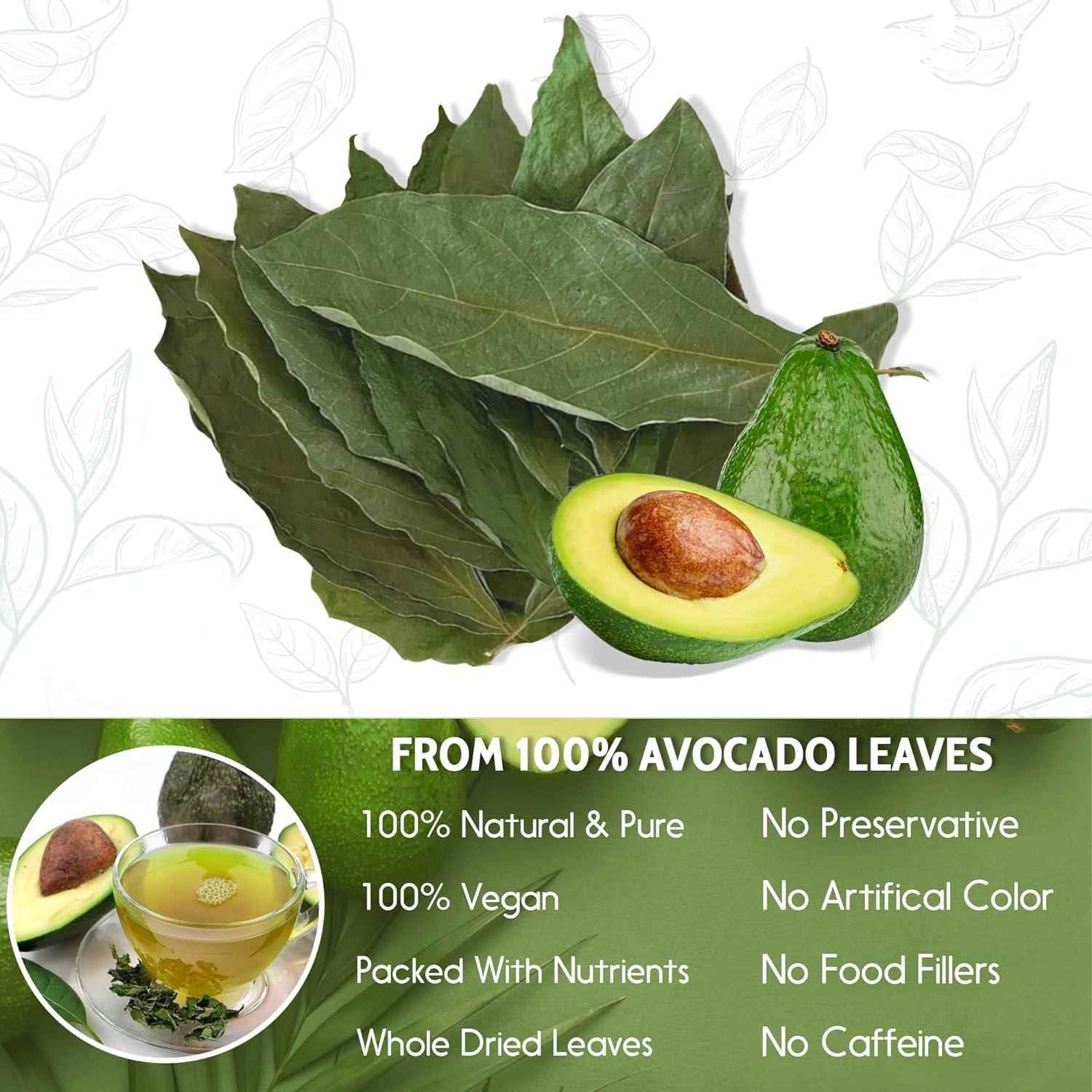 Natural Avocado Whole Leaves Dried, Tea Bags, 100% Pure from Avocado Leaves, Avocado Leaf Tea, Hojas de Aguacate Seca, No Additives, No Caffeine, Vegan