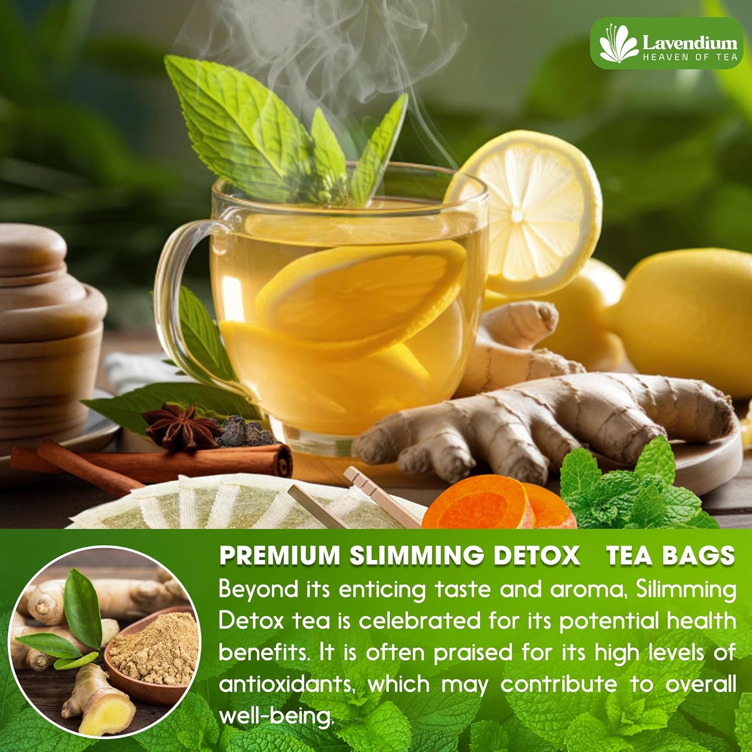 SIimming Detox Tea Caffeine Free - Herbal Tea with Chamomile, Hibiscus Tea & Ginger Root by FreshDrinkUS - Natural and Premium Herbal Tea