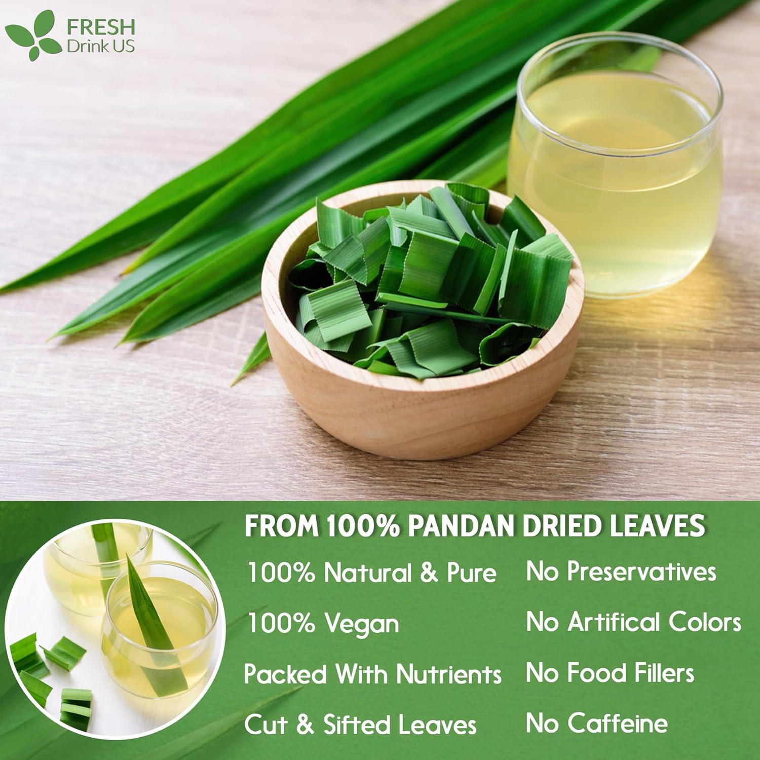 Natural Pandan Leaves Dried, Pandan Leaf Powder, 100% Pure Dried Pandan Leaves, Pandan Leaf Tea, No Additives, No Caffeine, Vegan by FreshDrinkUS - Natural and Premium Herbal Tea