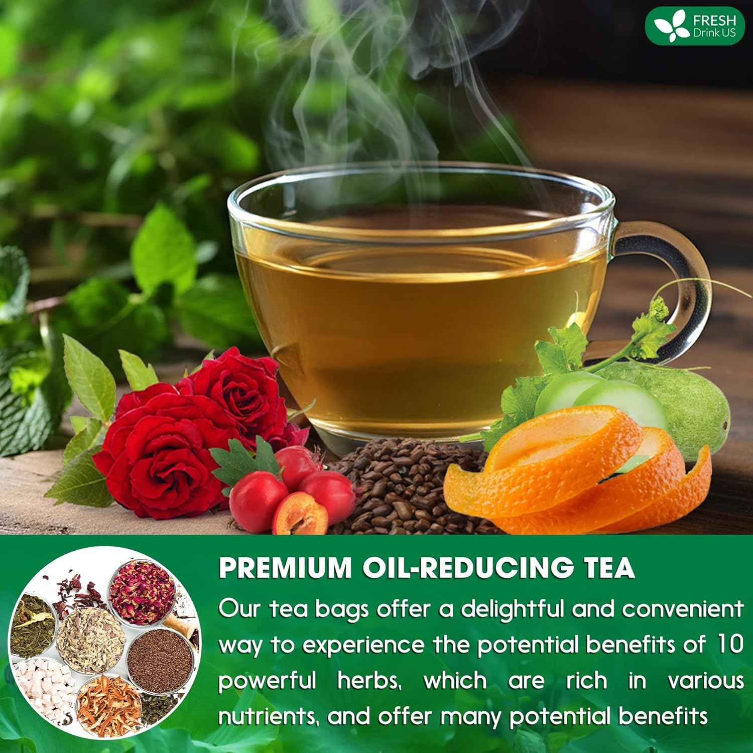 Oil Reducing Tea, Oil Cleansing for Liver, 10 Herbal Ingredients, Traditional Recipe Tea for Liver, 100% Natural, Easy Brewing, Steep Repeatedly (Tea Bags/ Tea Packs)