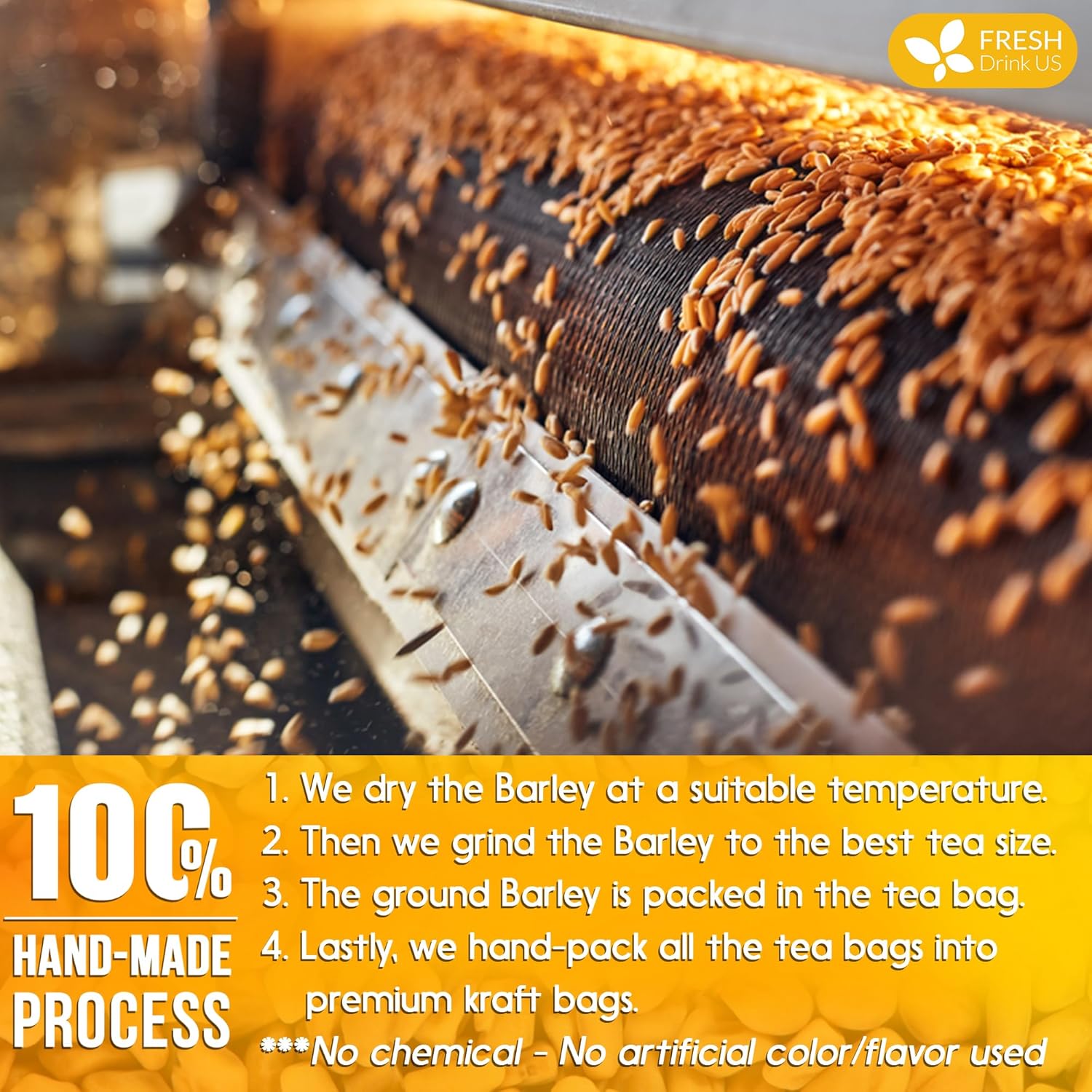 Premium Barley Tea Bags, 100% Natural & Pure from Barley. Loose Barey Herbal Tea. No Sugar, No Caffeine, No Gluten, Vegan. by FreshDrinkUS - Natural and Premium Herbal Tea
