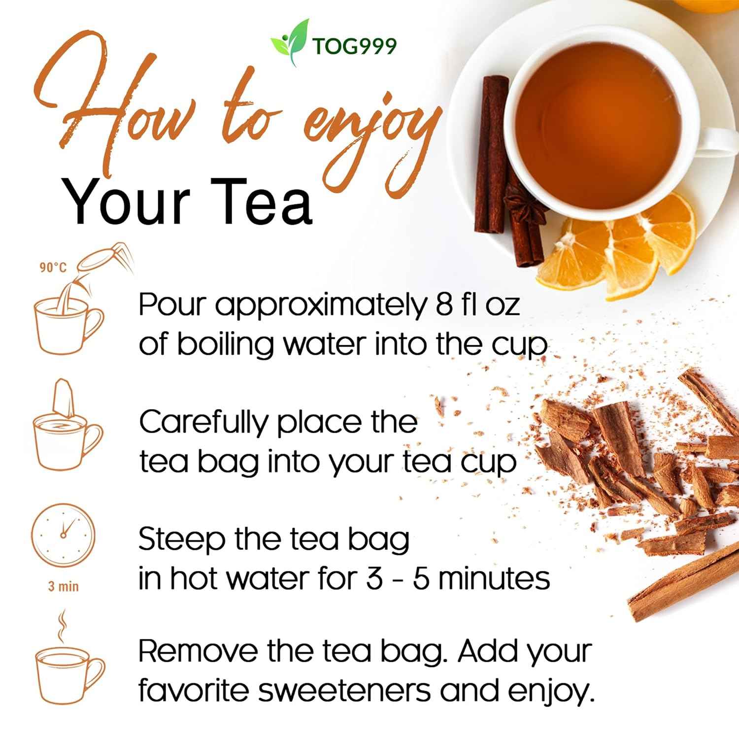 Pure Cinnamon Tea, 100% Natural & Pure Cinnamon. Cinnamon Herbal Tea. Cinnamon Stick Herbal Spice Tea. No Sugar, No Caffeine, No Gluten, Vegan.