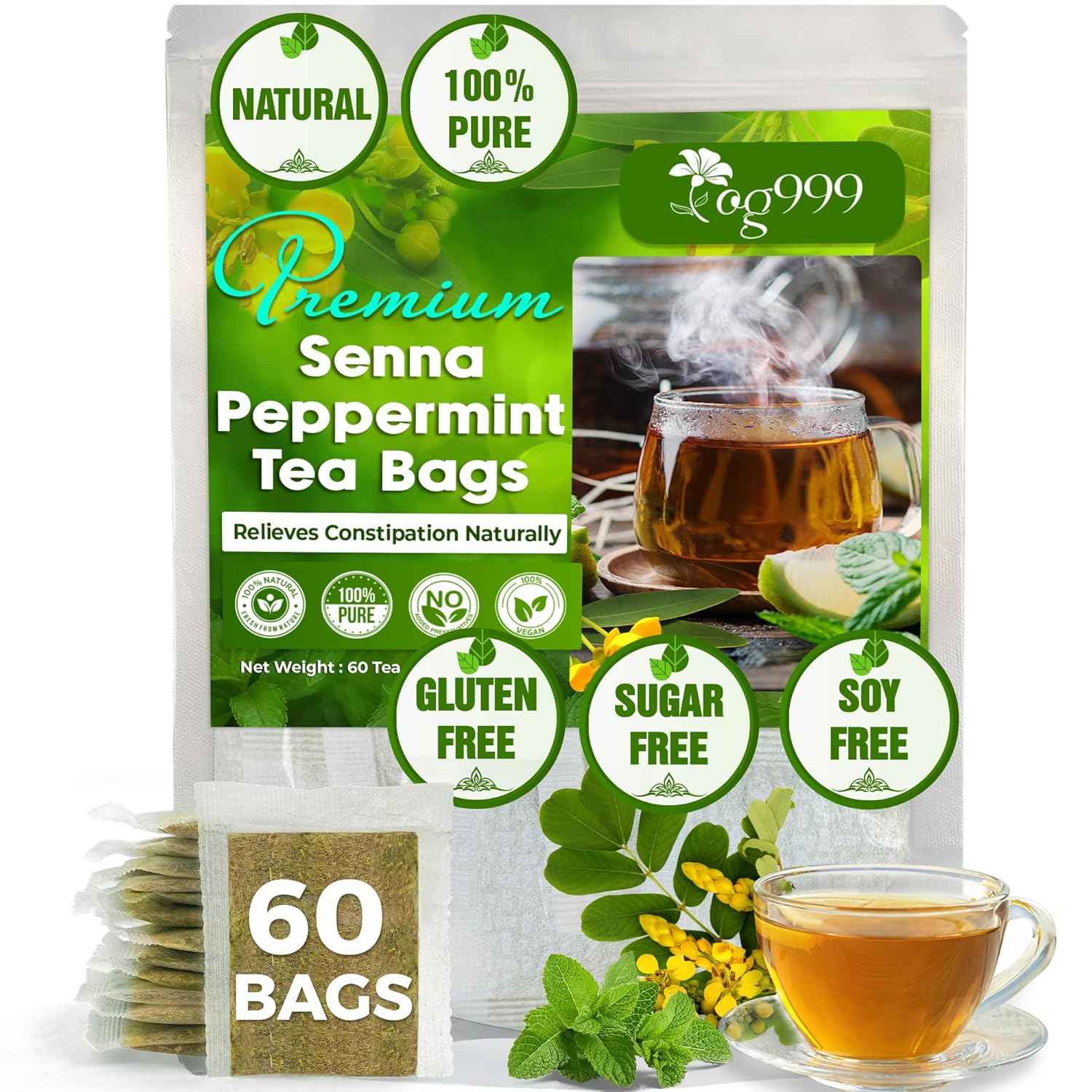 Premium Senna Peppermint Tea Bags. Relieves Constipation Natural Tea